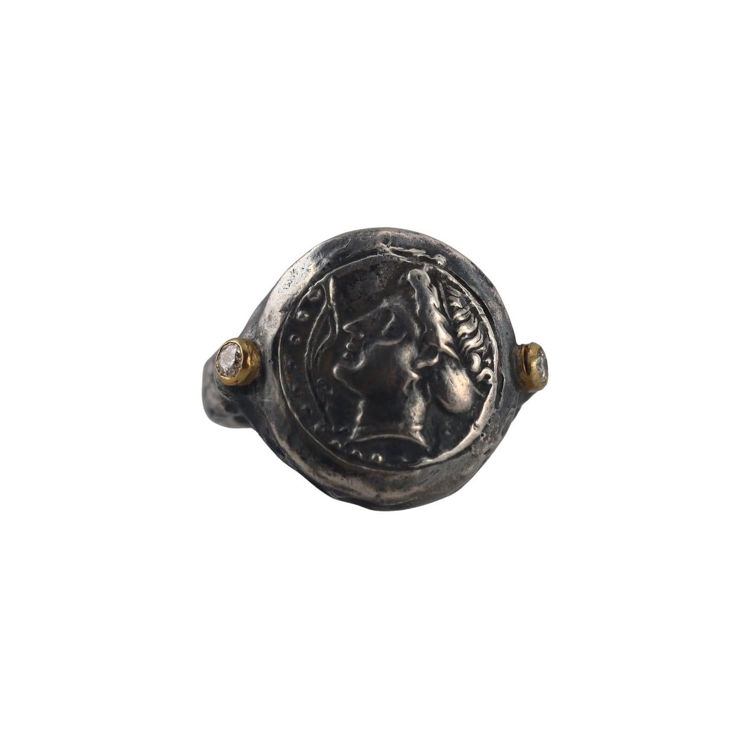 Ancient Inspired Gold Silver Diamond Greek Hercules Ring