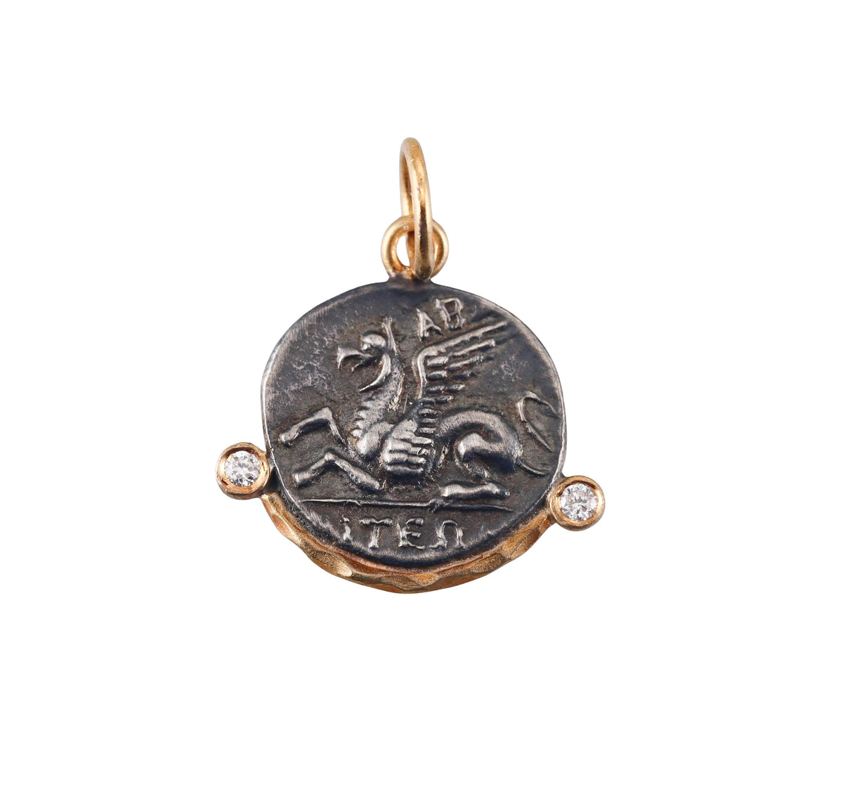 Ancient Inspired Gold Silver Diamond Pegasus Greek Pendant