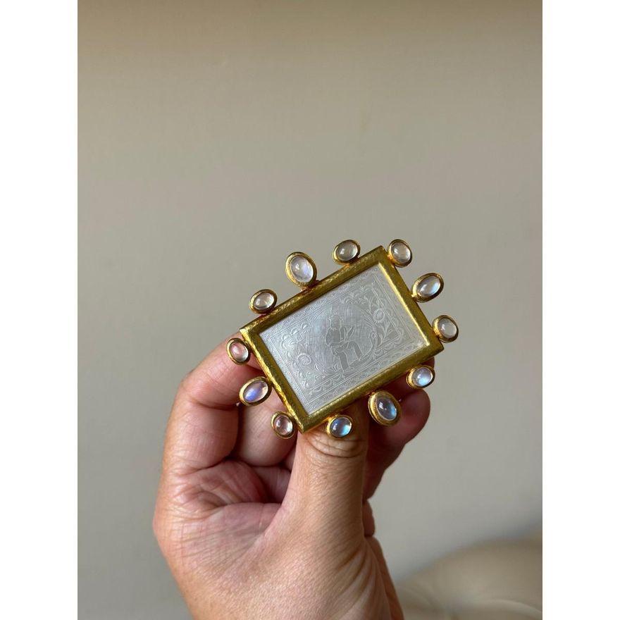 Elizabeth Locke Gold Moonstone Gambling Counter Brooch Pin