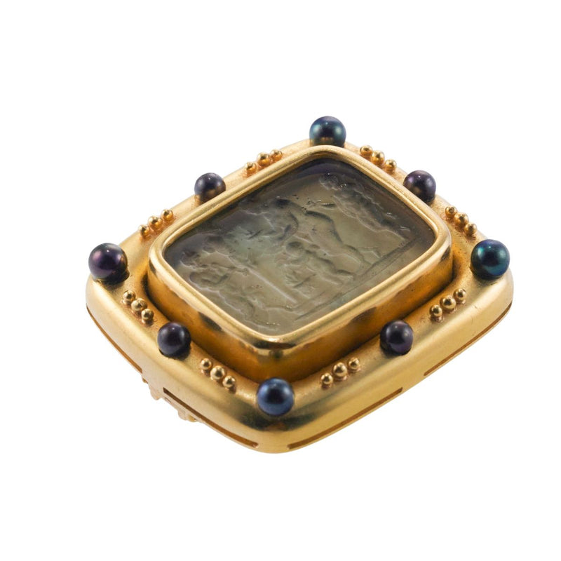 Elizabeth Locke Venetian Glass Intaglio Pearl Gold Brooch Pendant