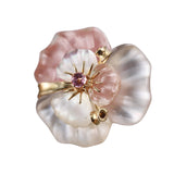 Kanaris Crystal Pink Sapphire Gold Flower Earrings Brooch Set