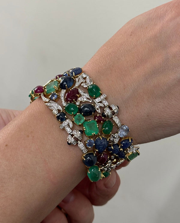 Seaman Schepps Garden Tutti Frutti Diamond Emerald Sapphire Ruby Bracelet