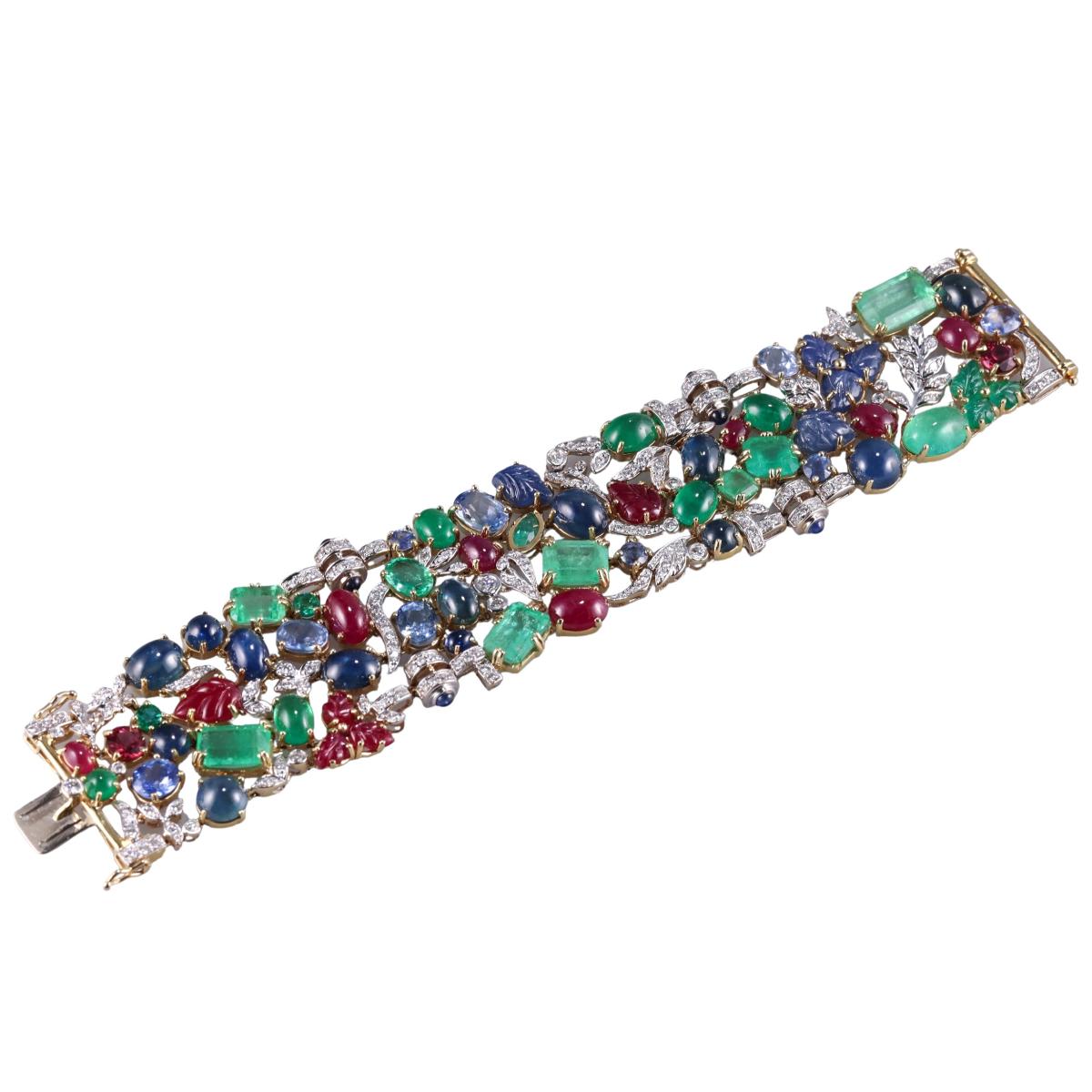 Seaman Schepps Garden Tutti Frutti Diamond Emerald Sapphire Ruby Bracelet