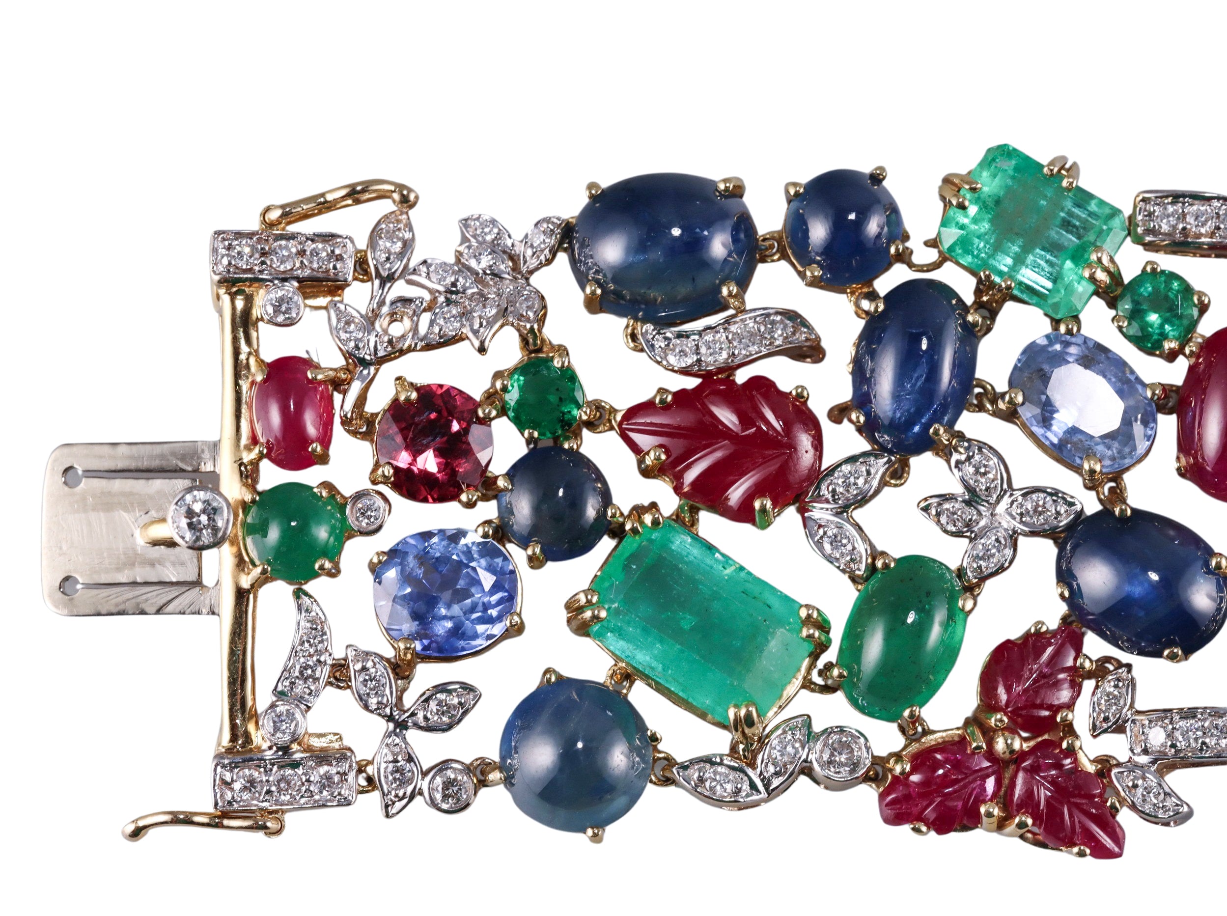 Seaman Schepps Garden Tutti Frutti Diamond Emerald Sapphire Ruby Bracelet