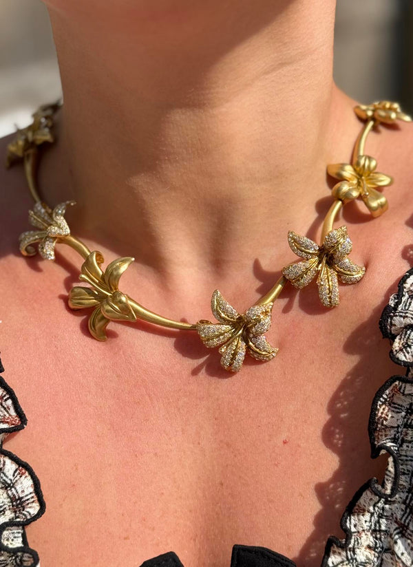 Angela Cummings Gold Diamond Jasmine Flower Necklace
