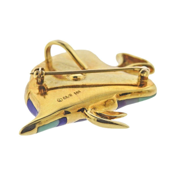 Asch Grossbardt Diamond Inlay Gemstone Gold Fish Brooch Pendant