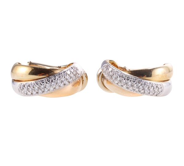 Roberto Coin Gold Diamond Crossover Half Hoop Earrings