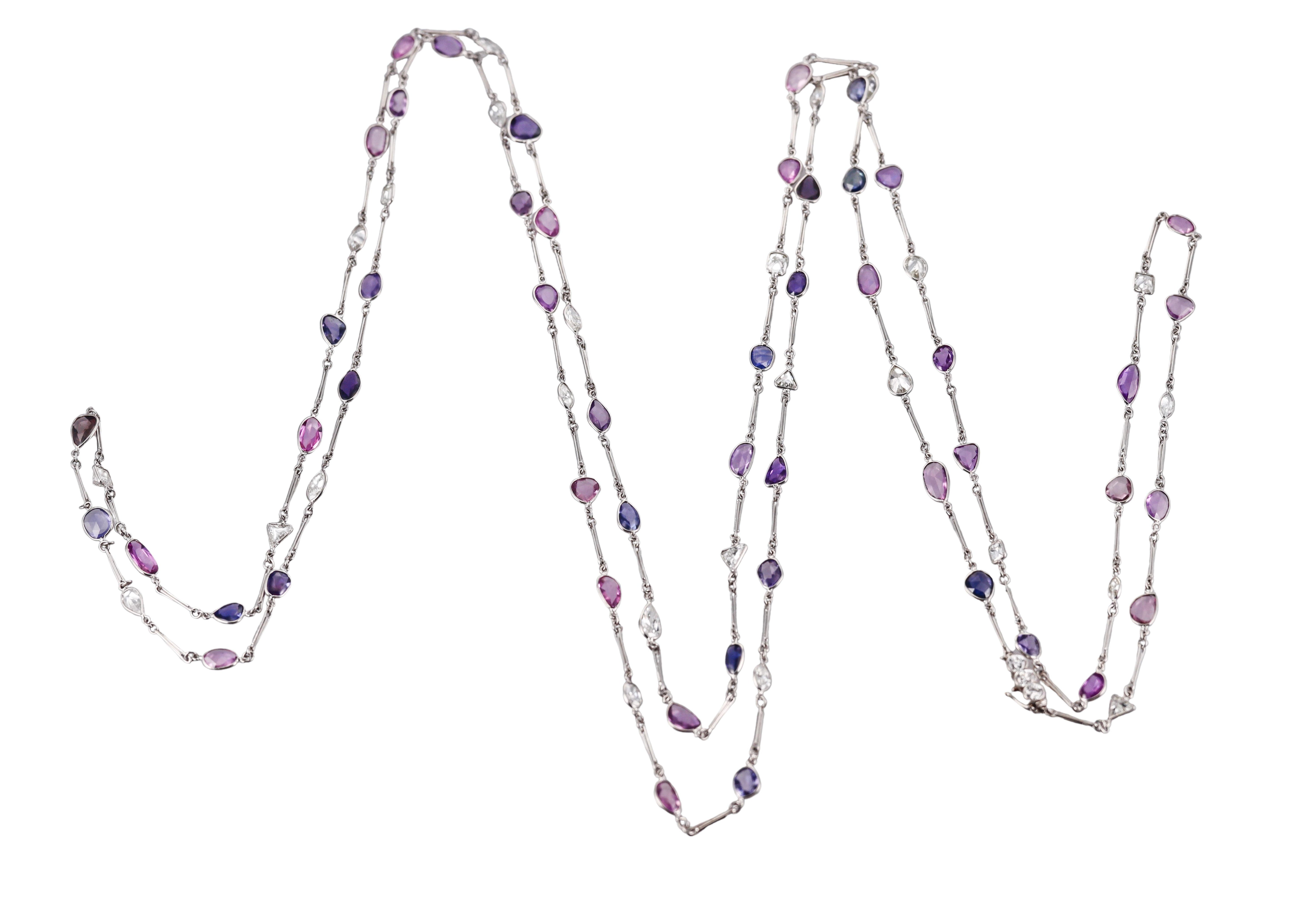 Platinum 37.90ctw Sapphire 11.70ctw Diamond Long Necklace