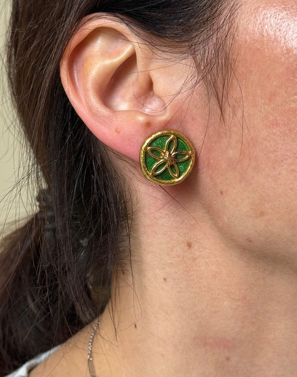 Tiffany & Co Schlumberger Gold Green Enamel Earrings