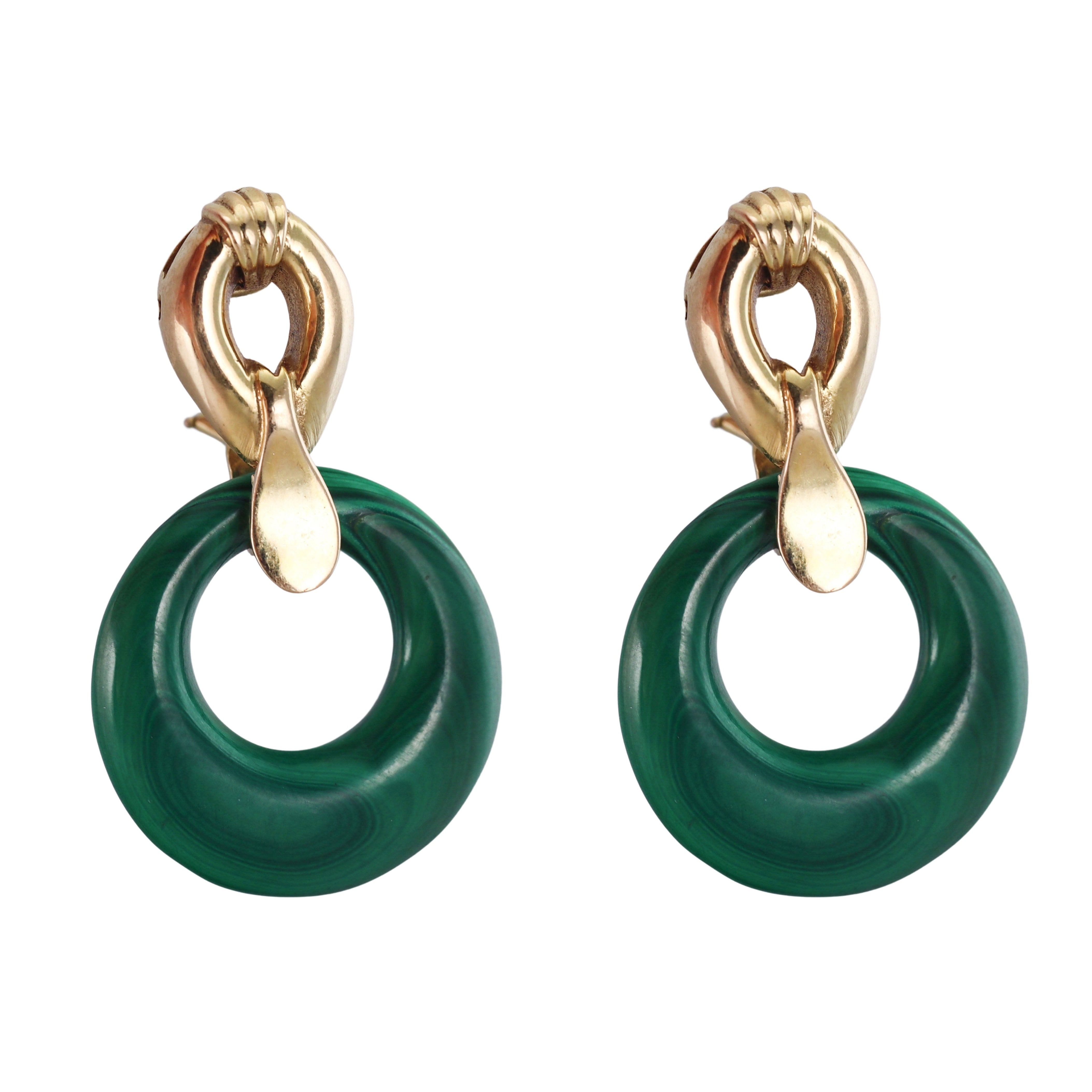 Gold Malachite Tiger's Eye Interchangeable Door Knocker Earrings