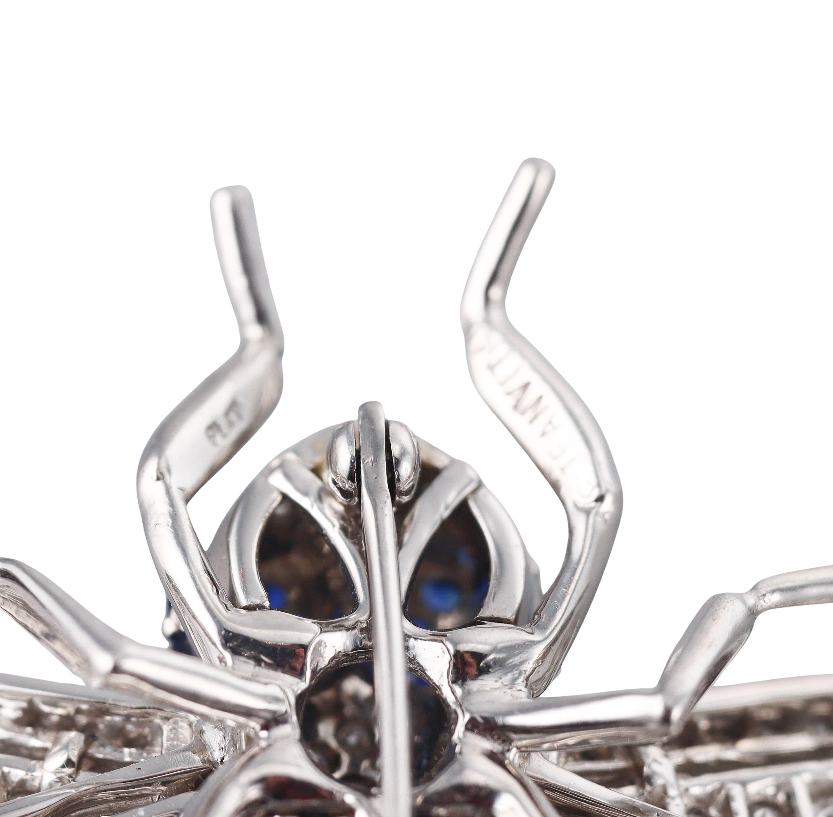 Jean Vitau Platinum 4.60ctw Diamond Sapphire Dragonfly Brooch