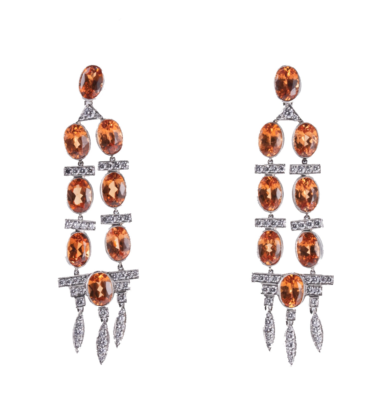 Platinum Diamond Citrine Chandelier Earrings