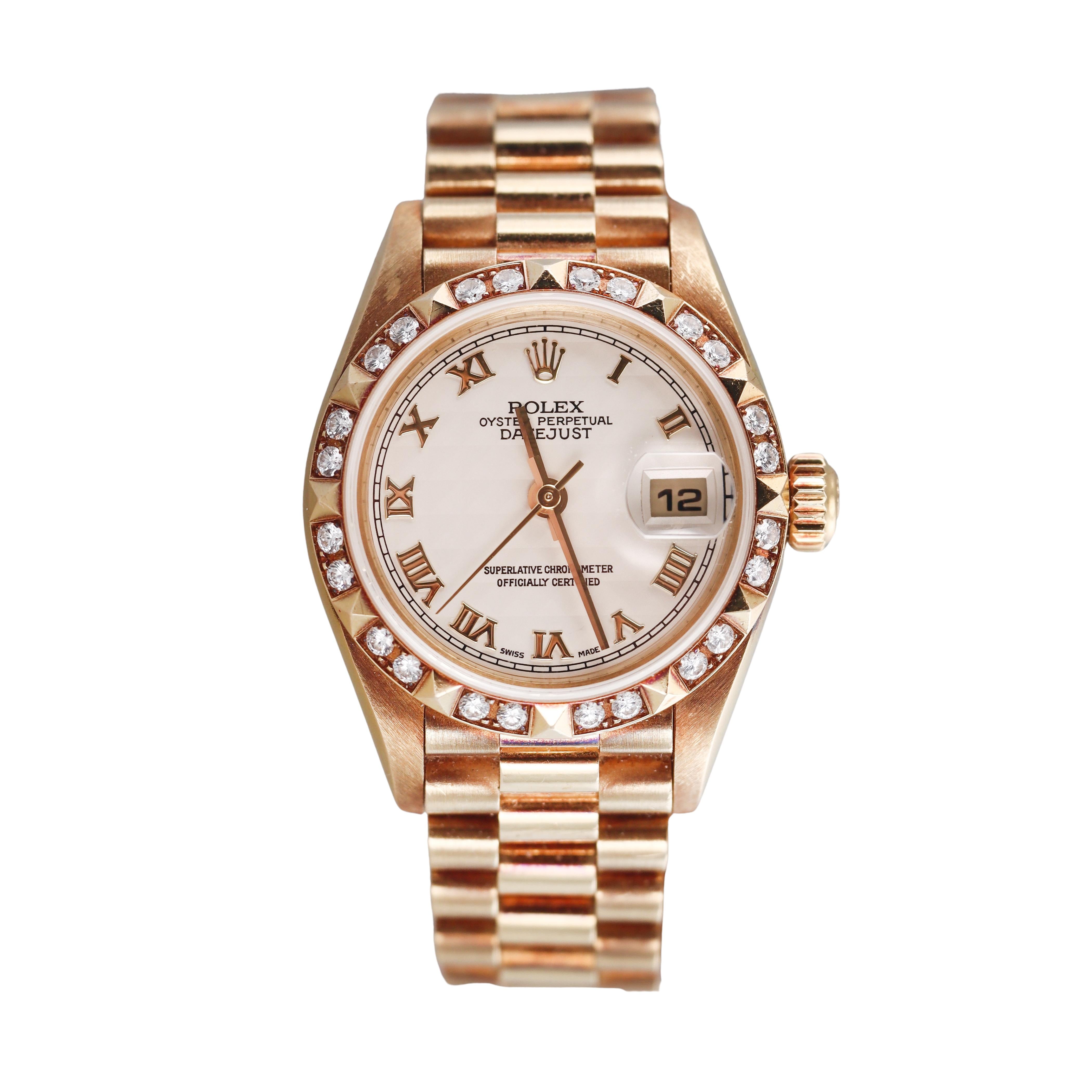 Rolex President Datejust Gold Pyramid Dial Diamond Watch 79258