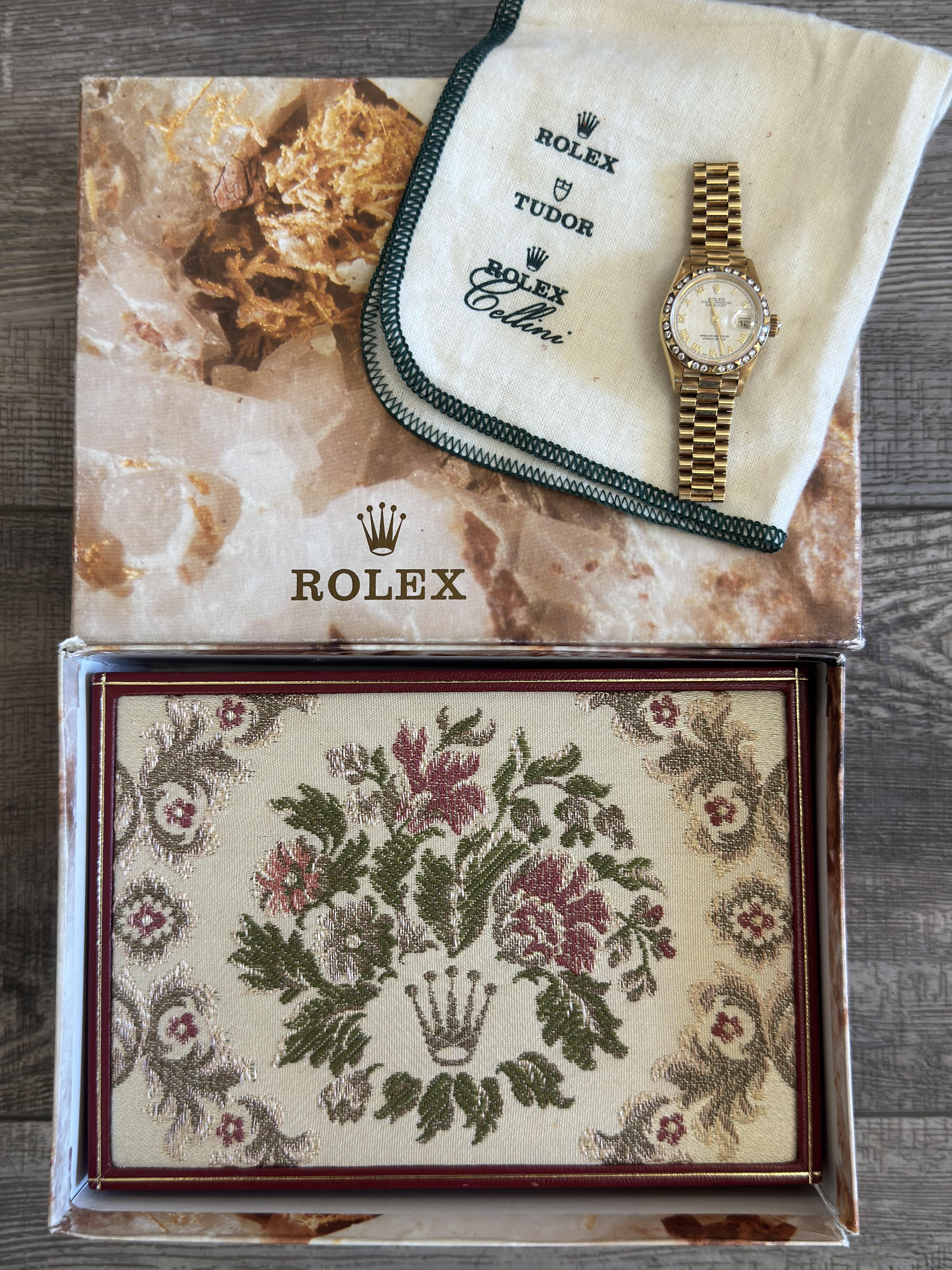 Rolex President Datejust Gold Pyramid Dial Diamond Watch 79258