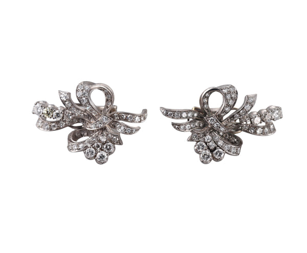 Midcentury Diamond Platinum Earrings