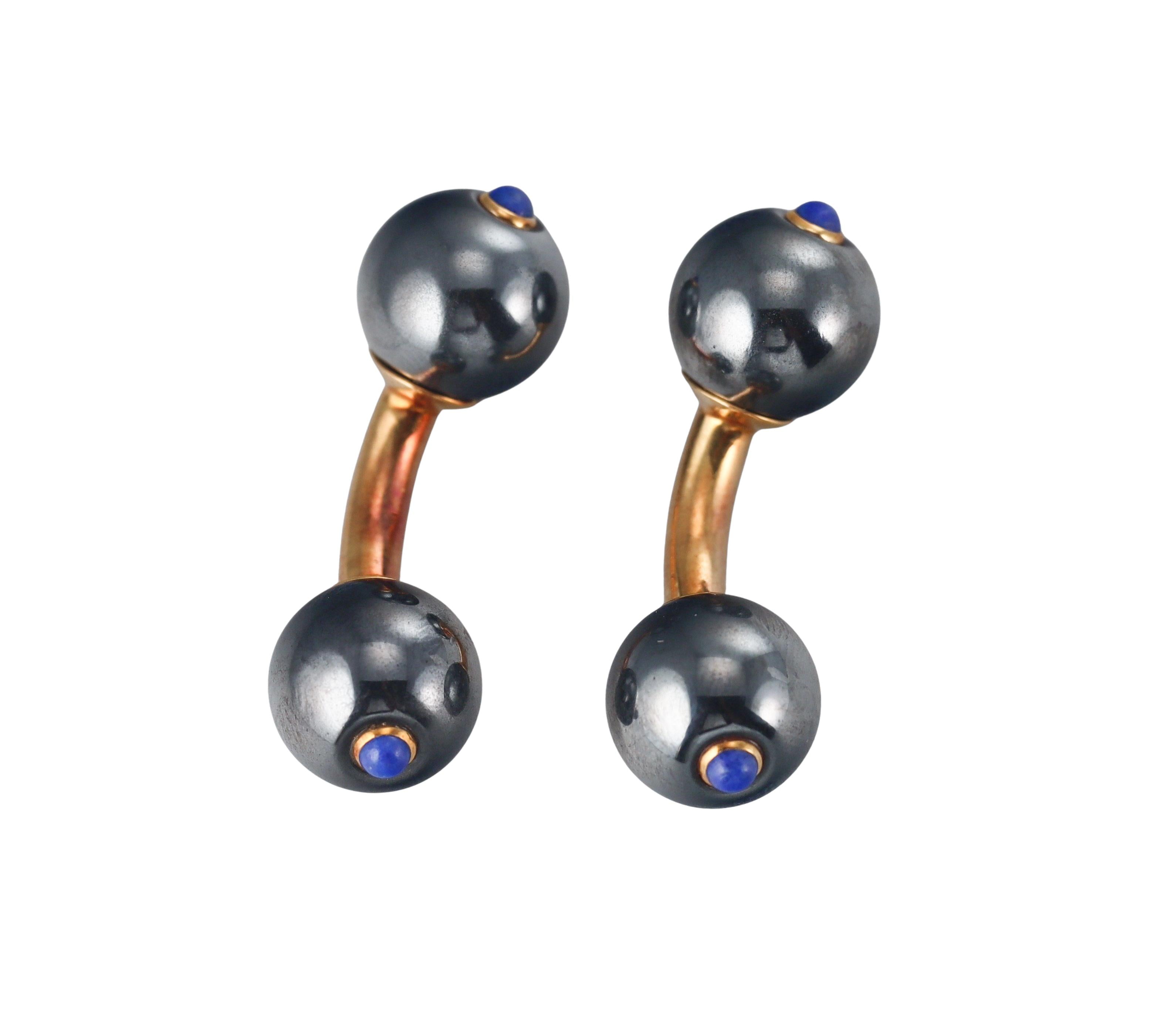 Trianon Gold Hematite Lapis Cufflinks