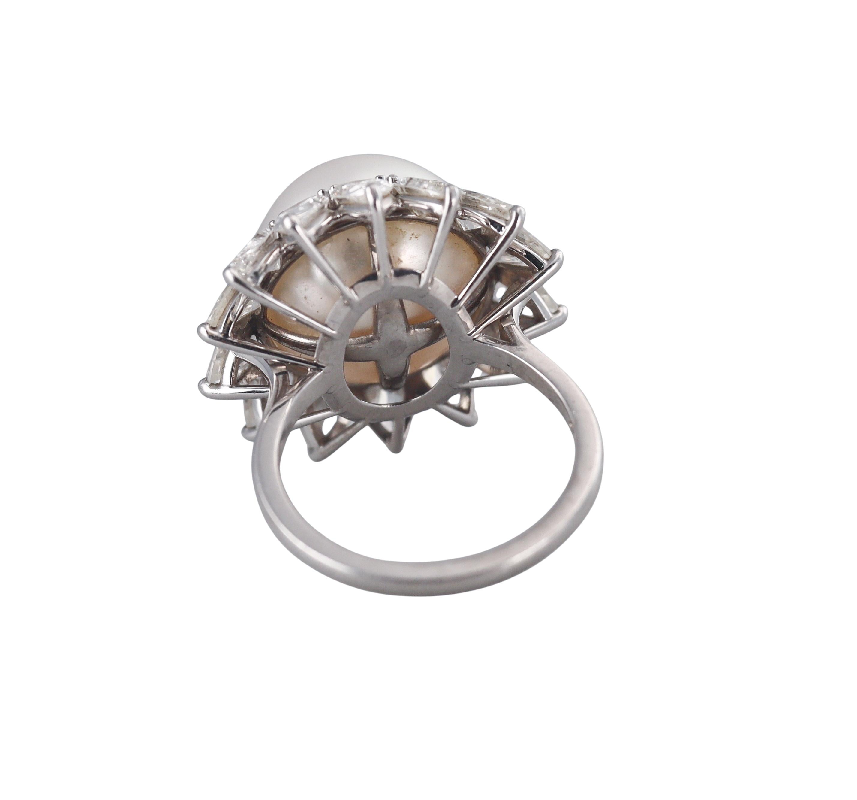 Platinum 13.9mm South Sea Pearl Diamond Cocktail Ring