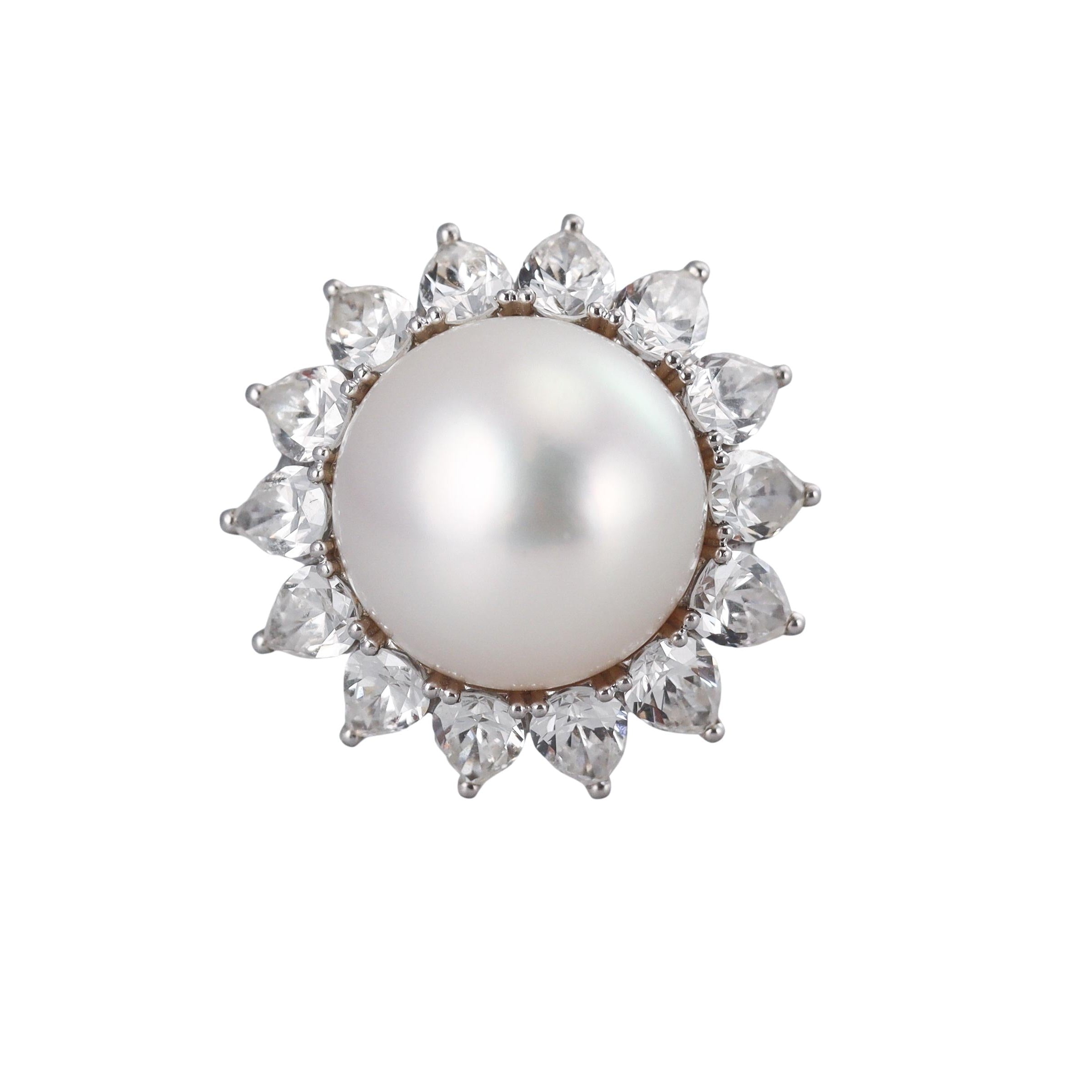 Platinum 13.9mm South Sea Pearl Diamond Cocktail Ring