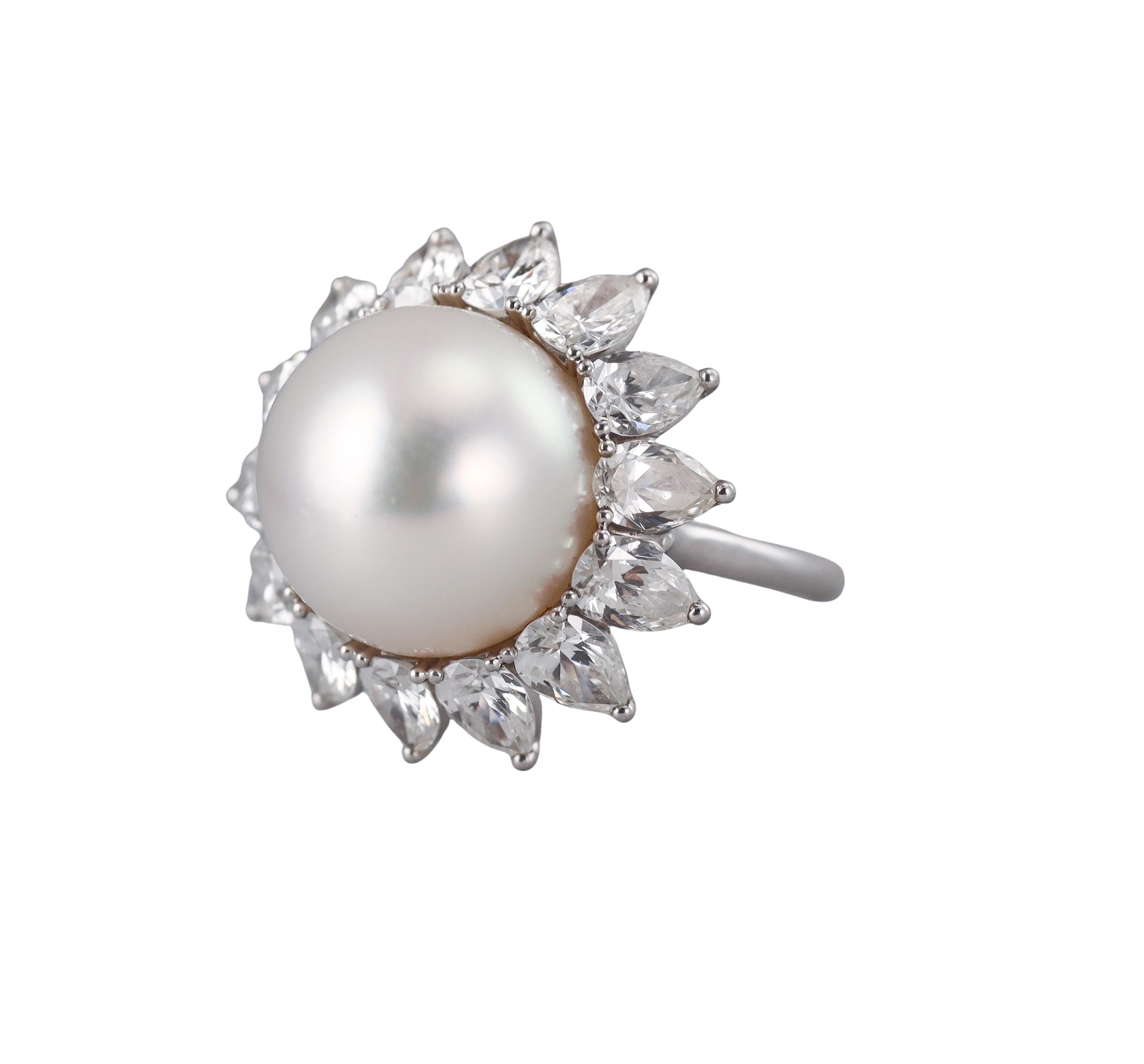 Platinum 13.9mm South Sea Pearl Diamond Cocktail Ring