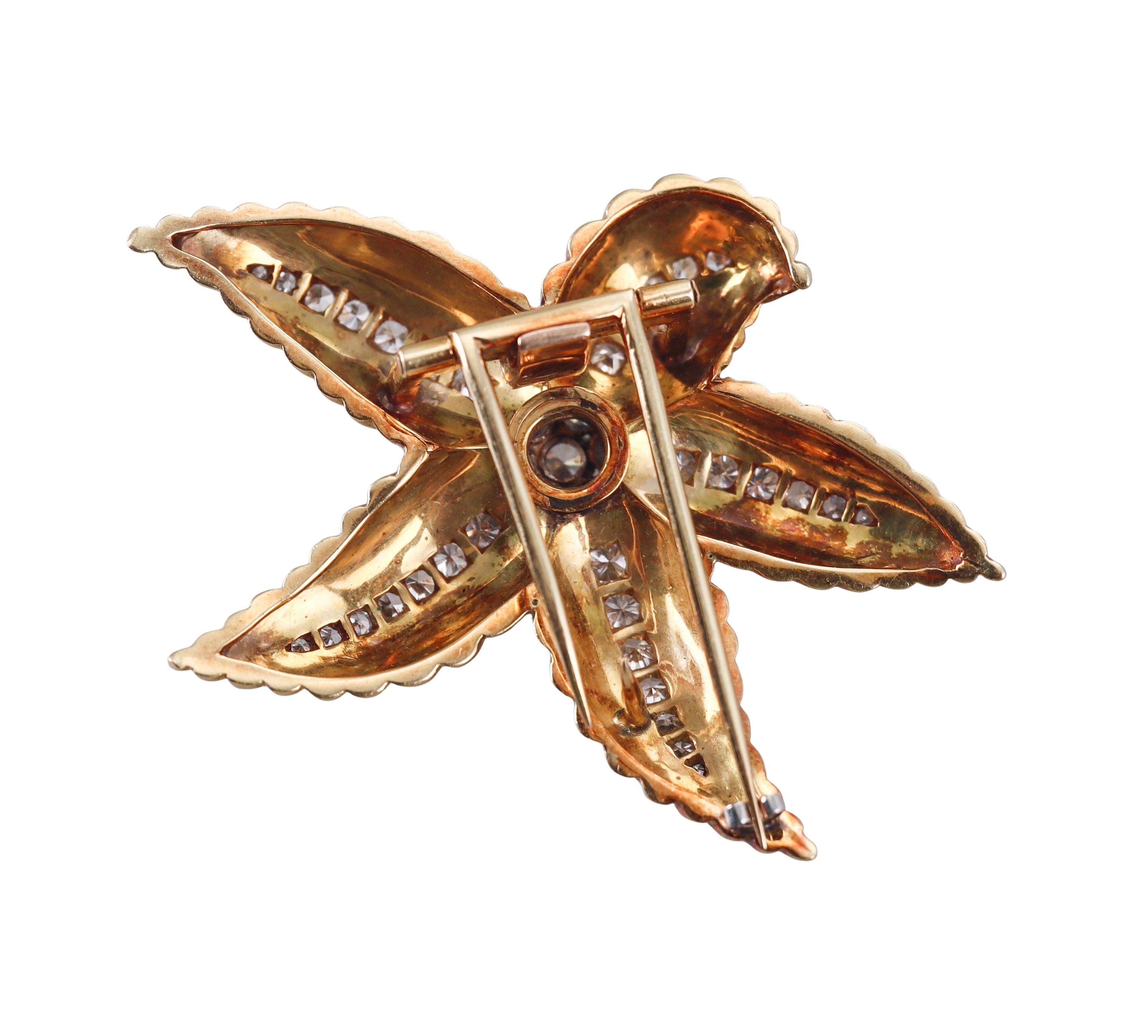1960s Gold Diamond Starfish Brooch Pin