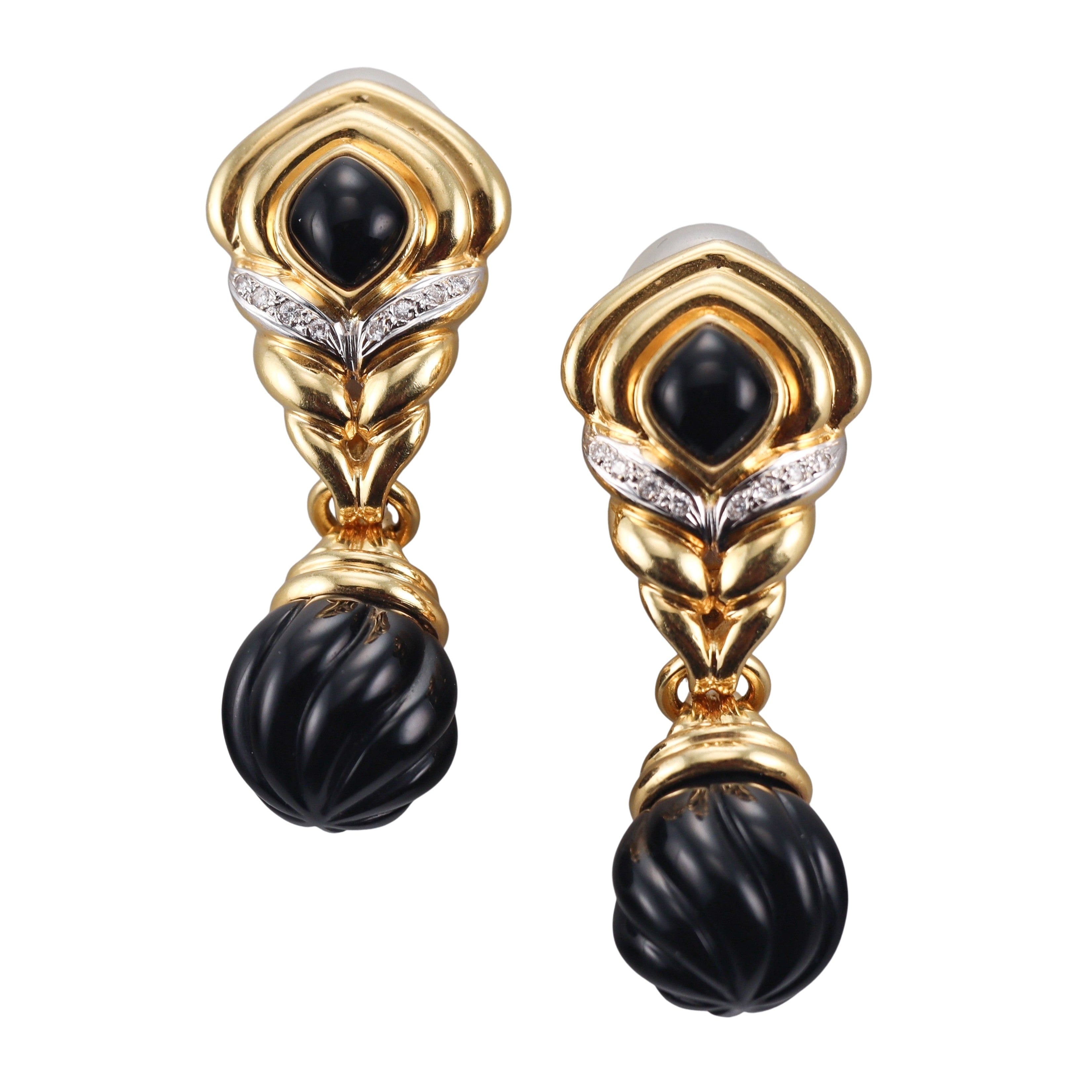 1980s Diamond Onyx Gold Night & Day Earrings