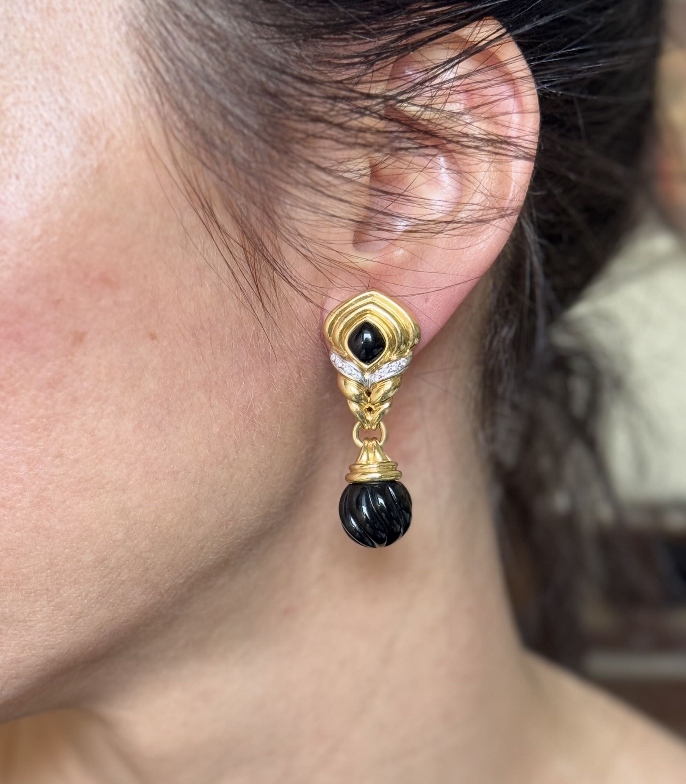 1980s Diamond Onyx Gold Night & Day Earrings