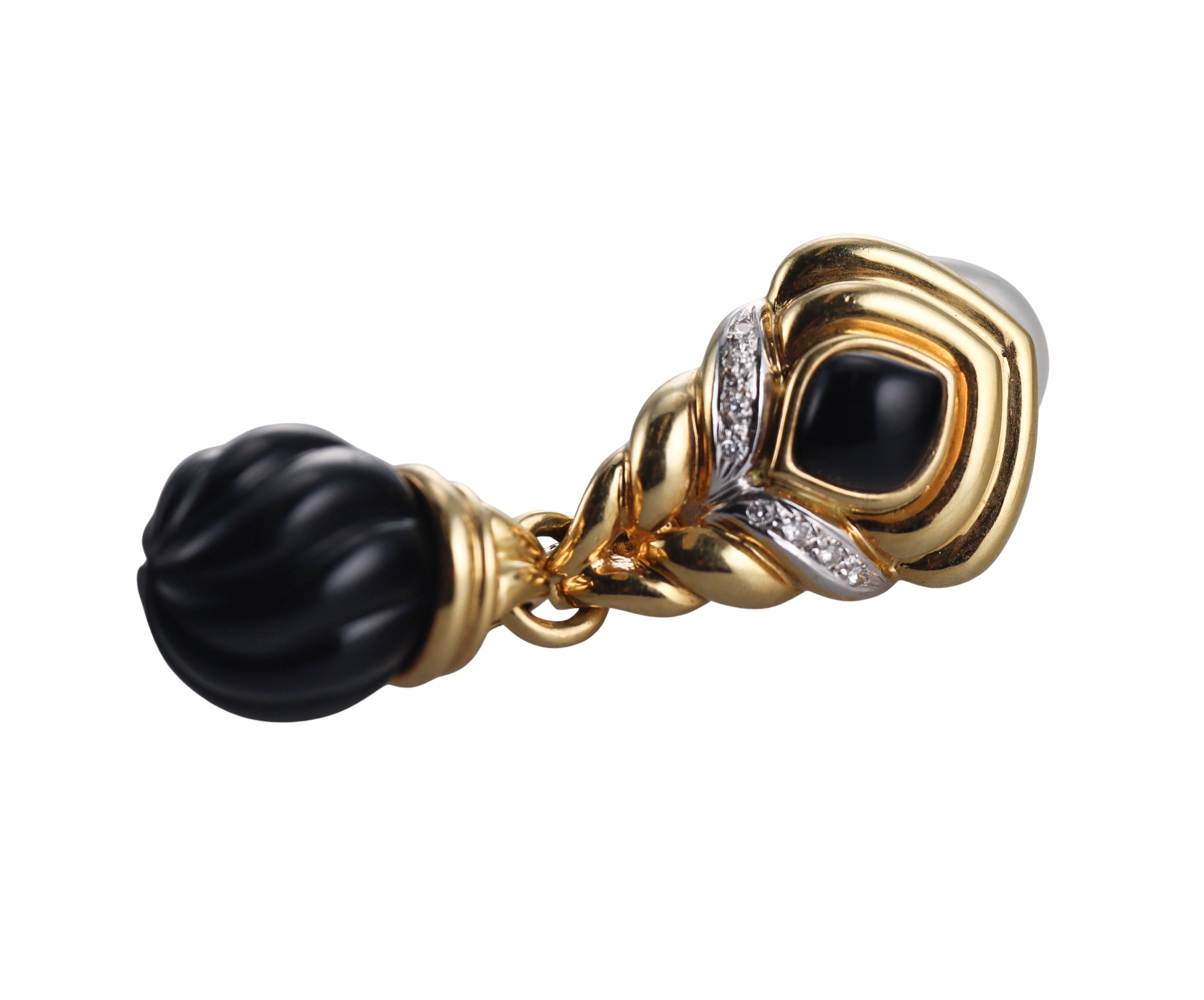 1980s Diamond Onyx Gold Night & Day Earrings