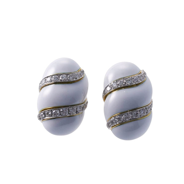 David Webb Enamel Gold Platinum Diamond Earrings