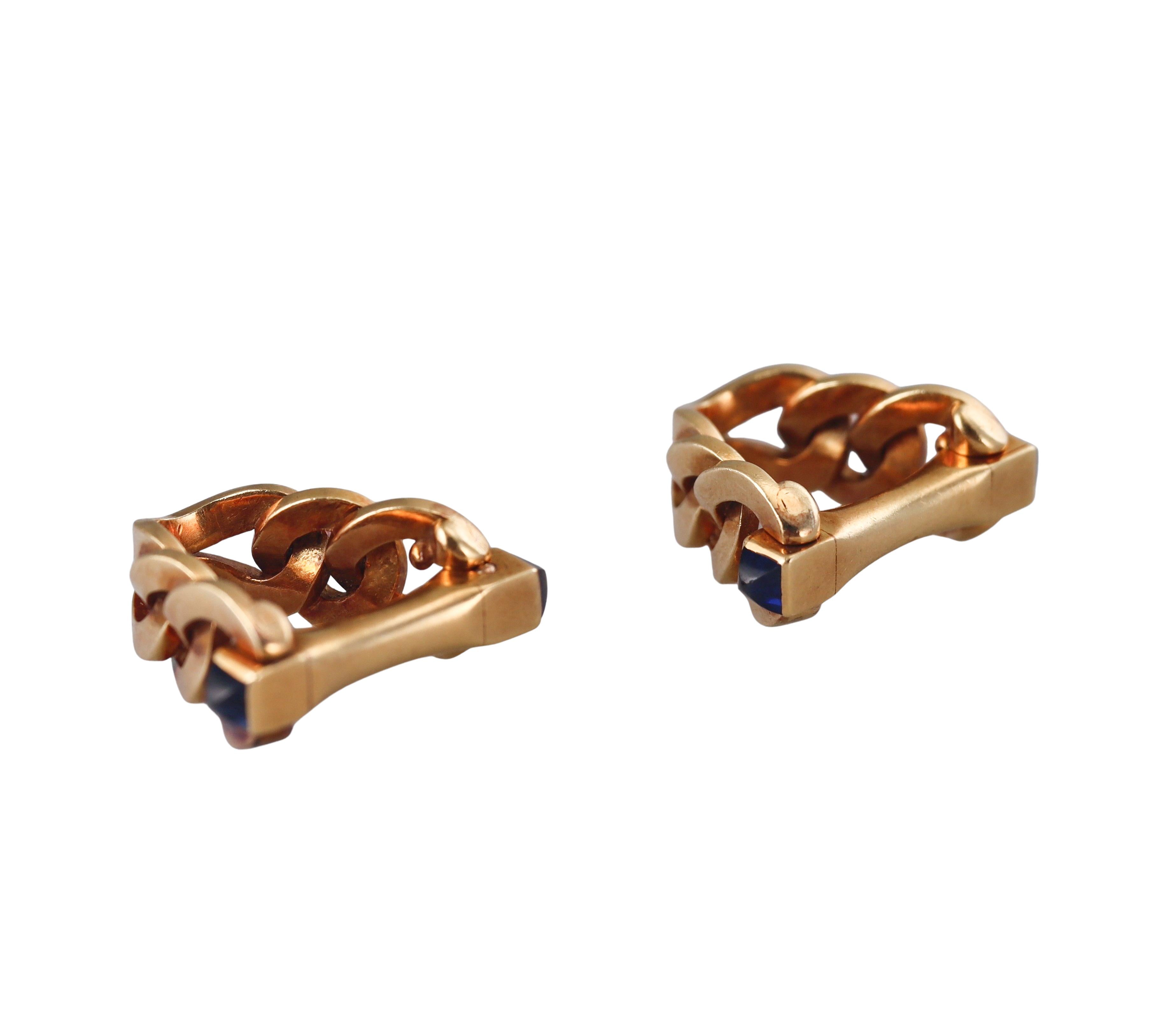 Cartier Vintage Gold Sapphire Stirrup Cufflinks