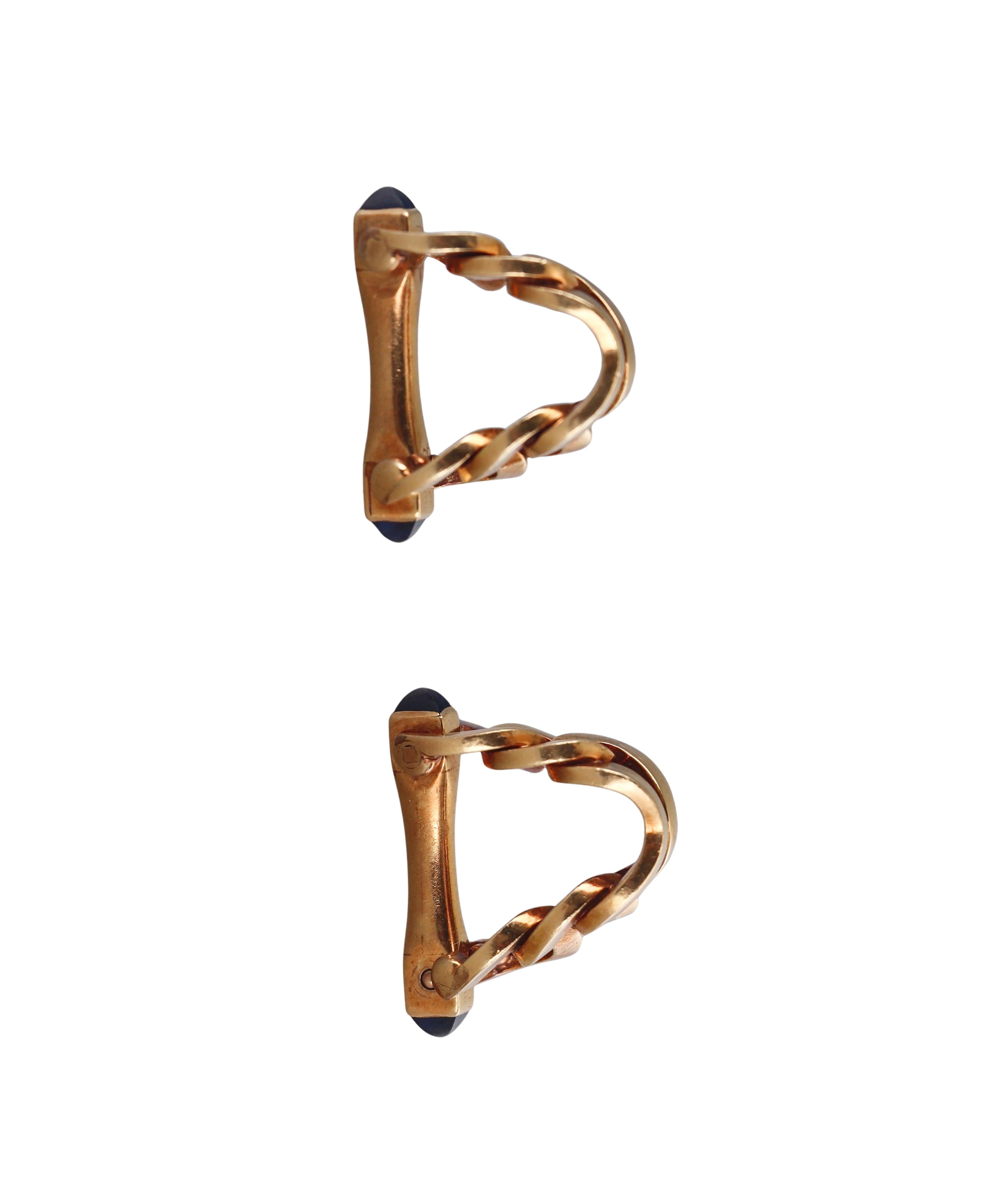 Cartier Vintage Gold Sapphire Stirrup Cufflinks