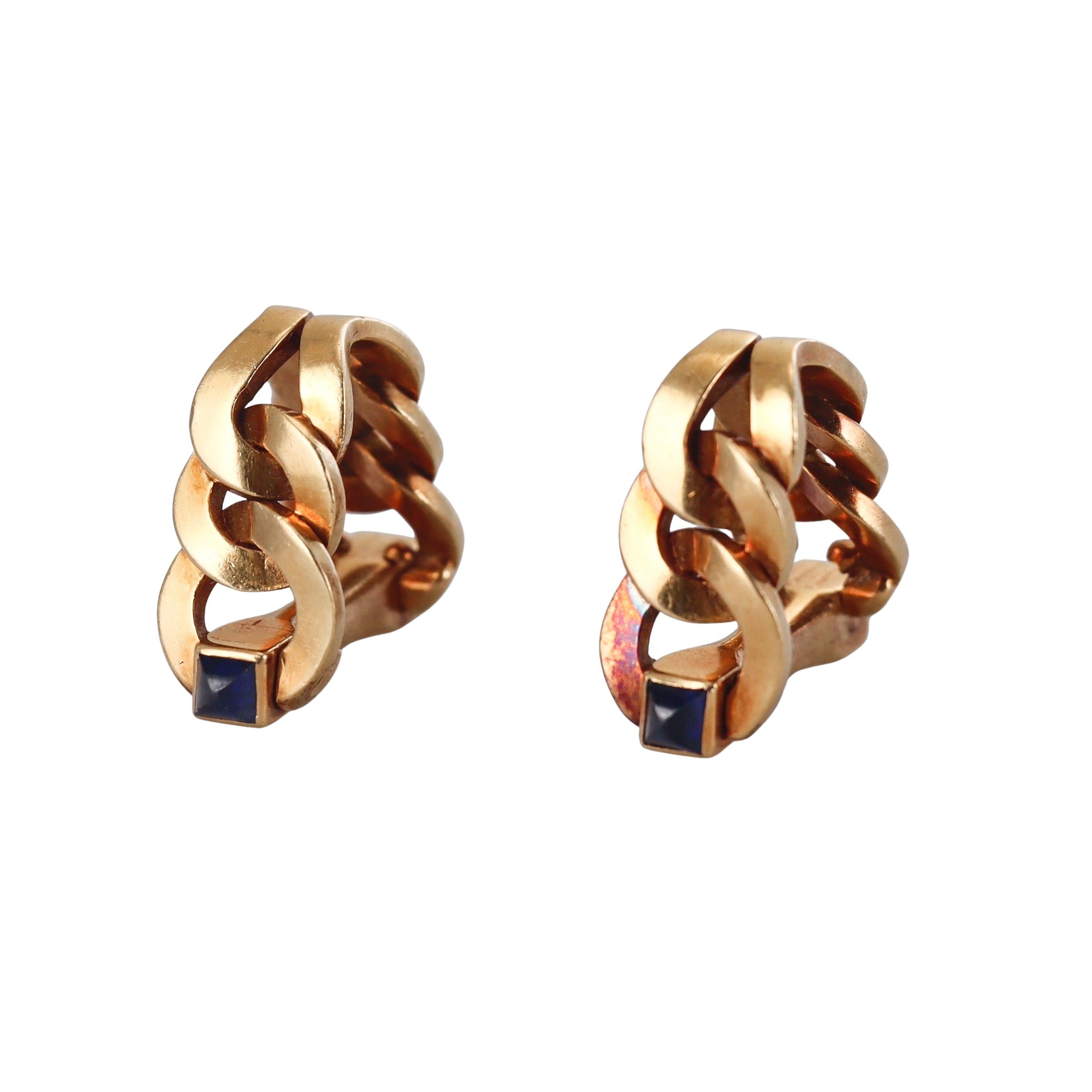 Cartier Vintage Gold Sapphire Stirrup Cufflinks