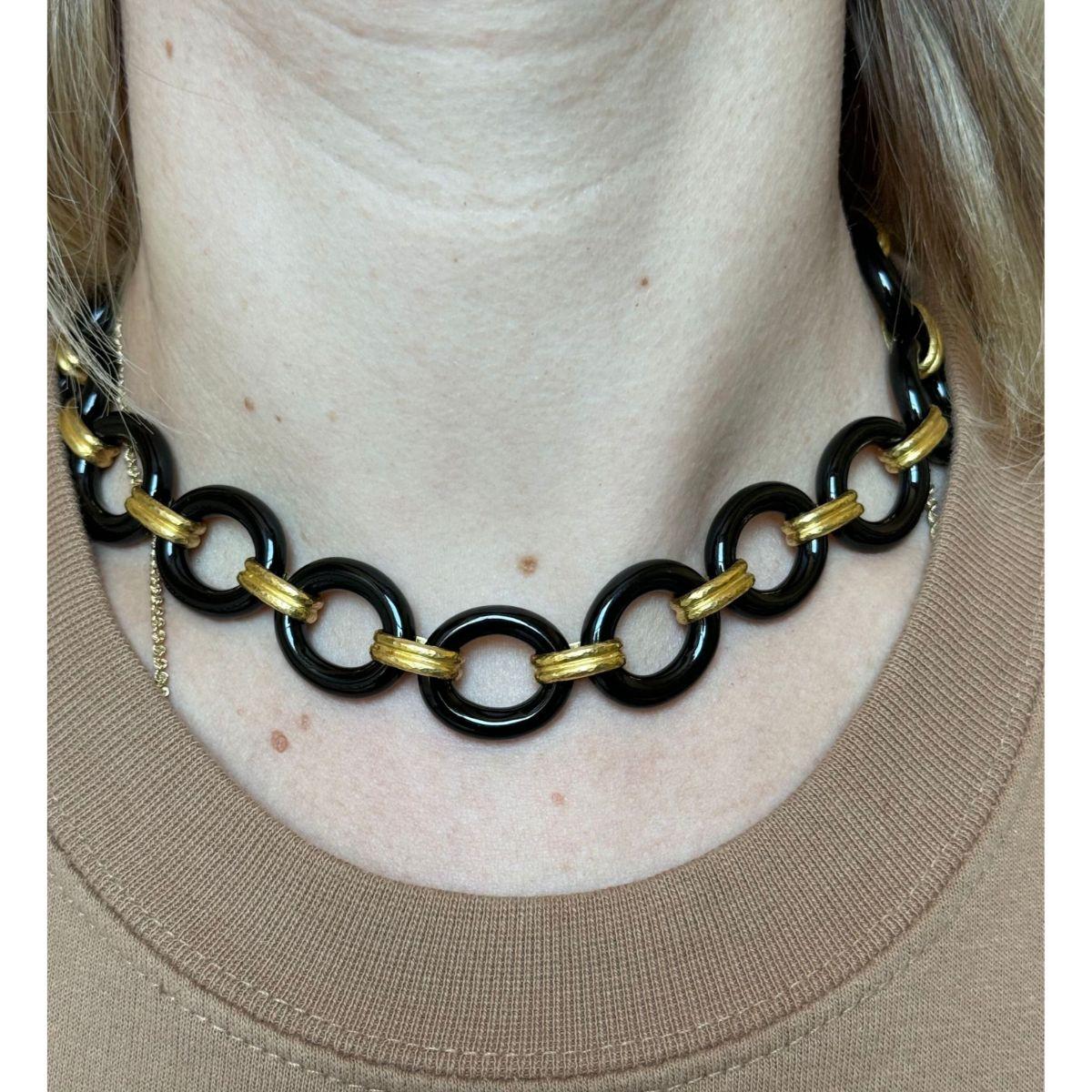 Elizabeth Locke Positano Black Jade Gold Link Necklace