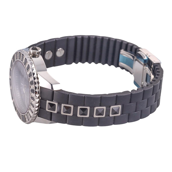 Christian Dior Christal Black Rubber Diamond Steel Watch CD113115