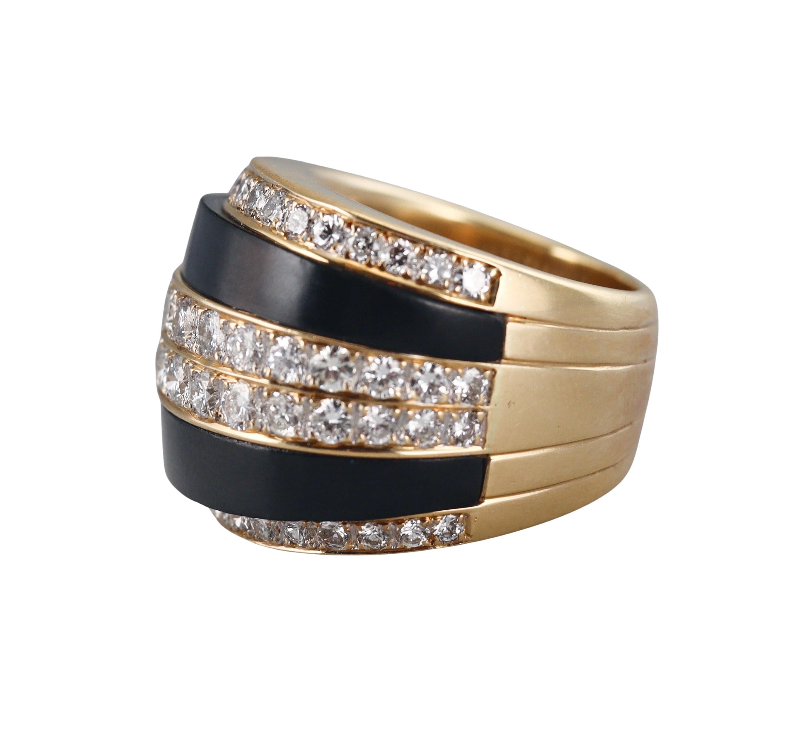 1980s Diamond Onyx Gold Ring