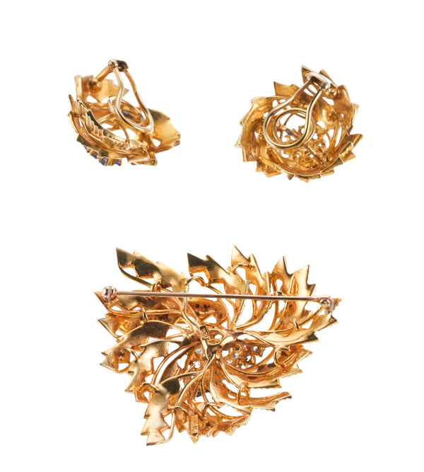 Tiffany & Co 1960s Gold Sapphire Earrings Brooch Set