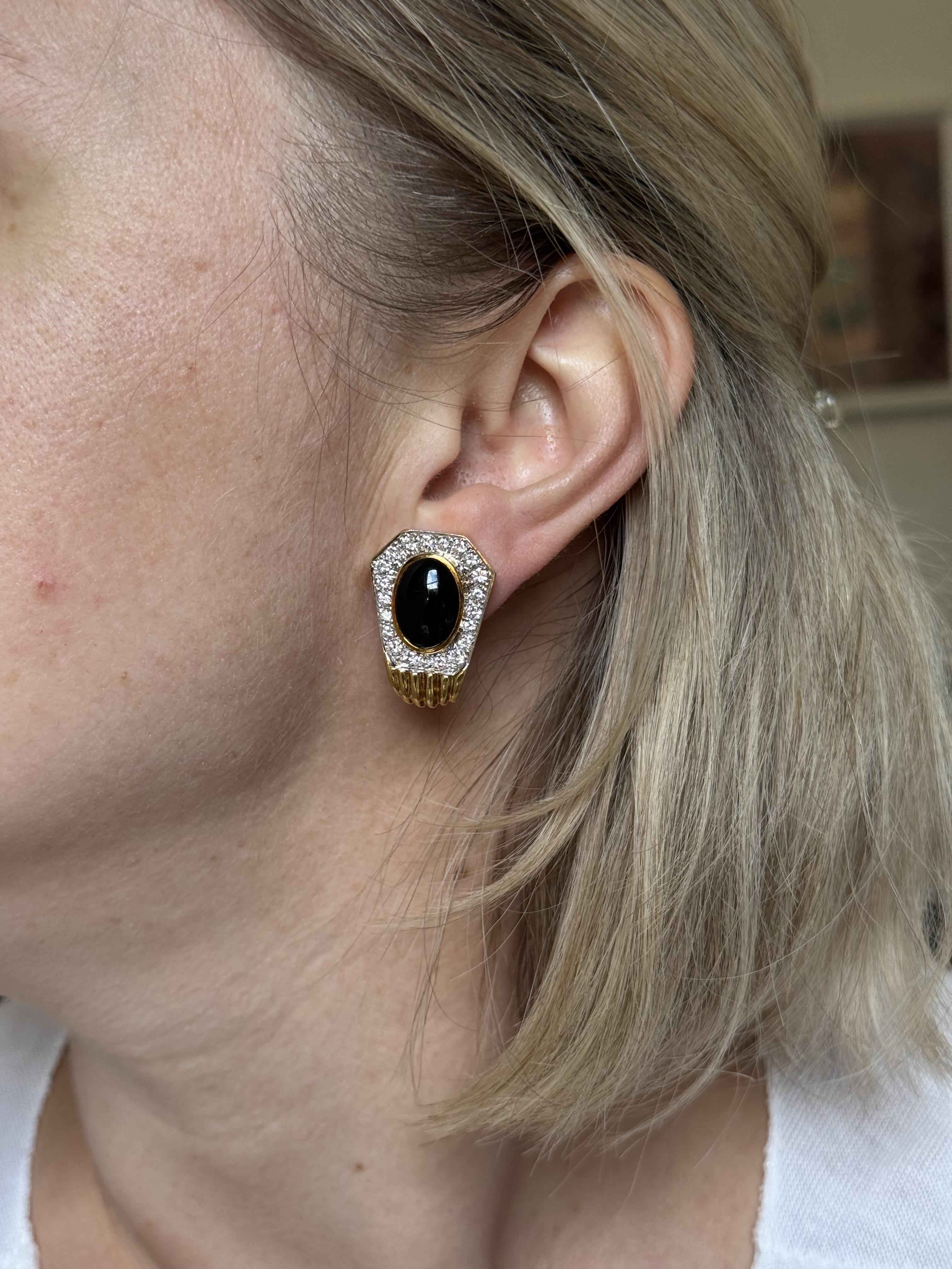 1980s Diamond Onyx Gold Earrings