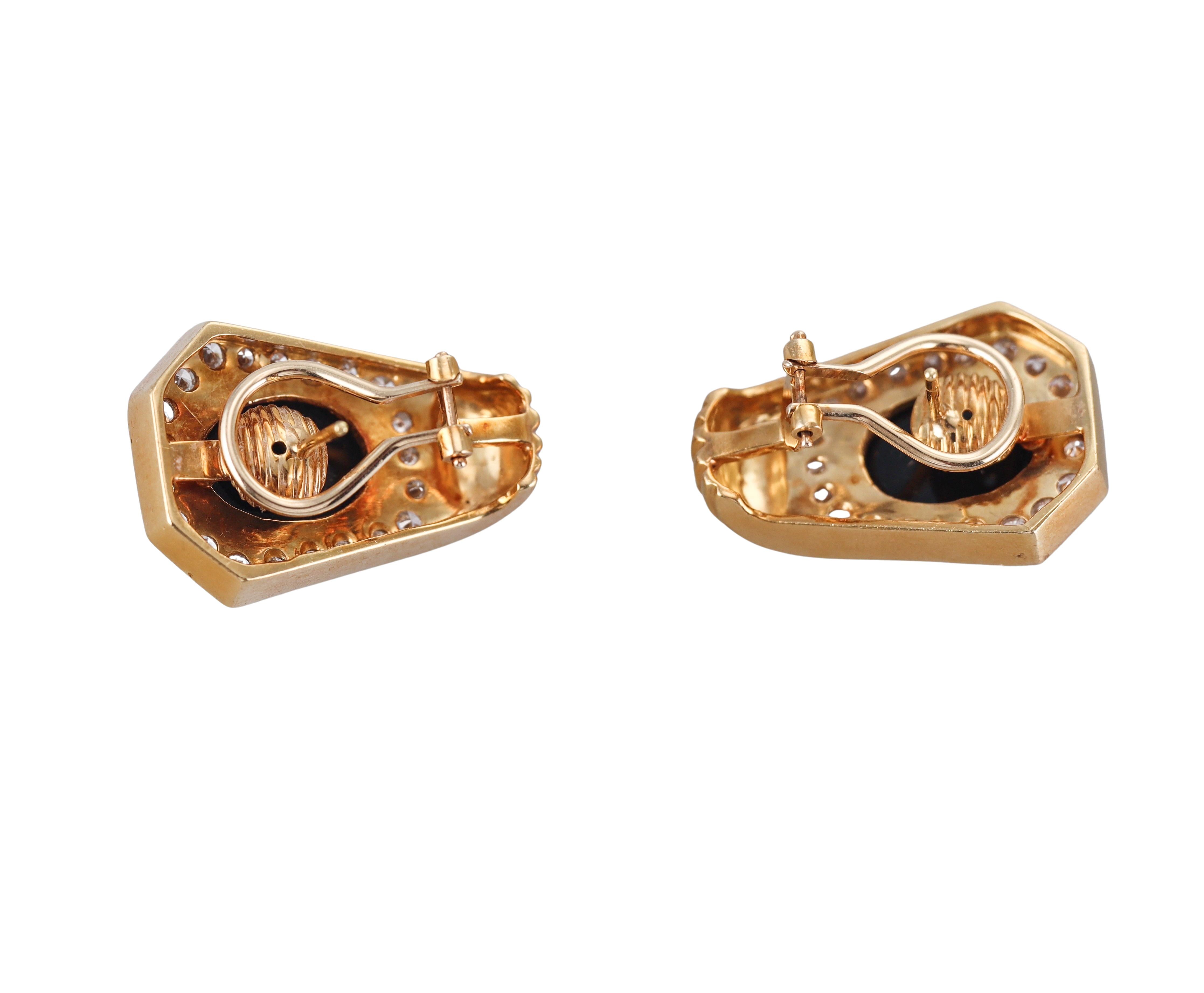 1980s Diamond Onyx Gold Earrings