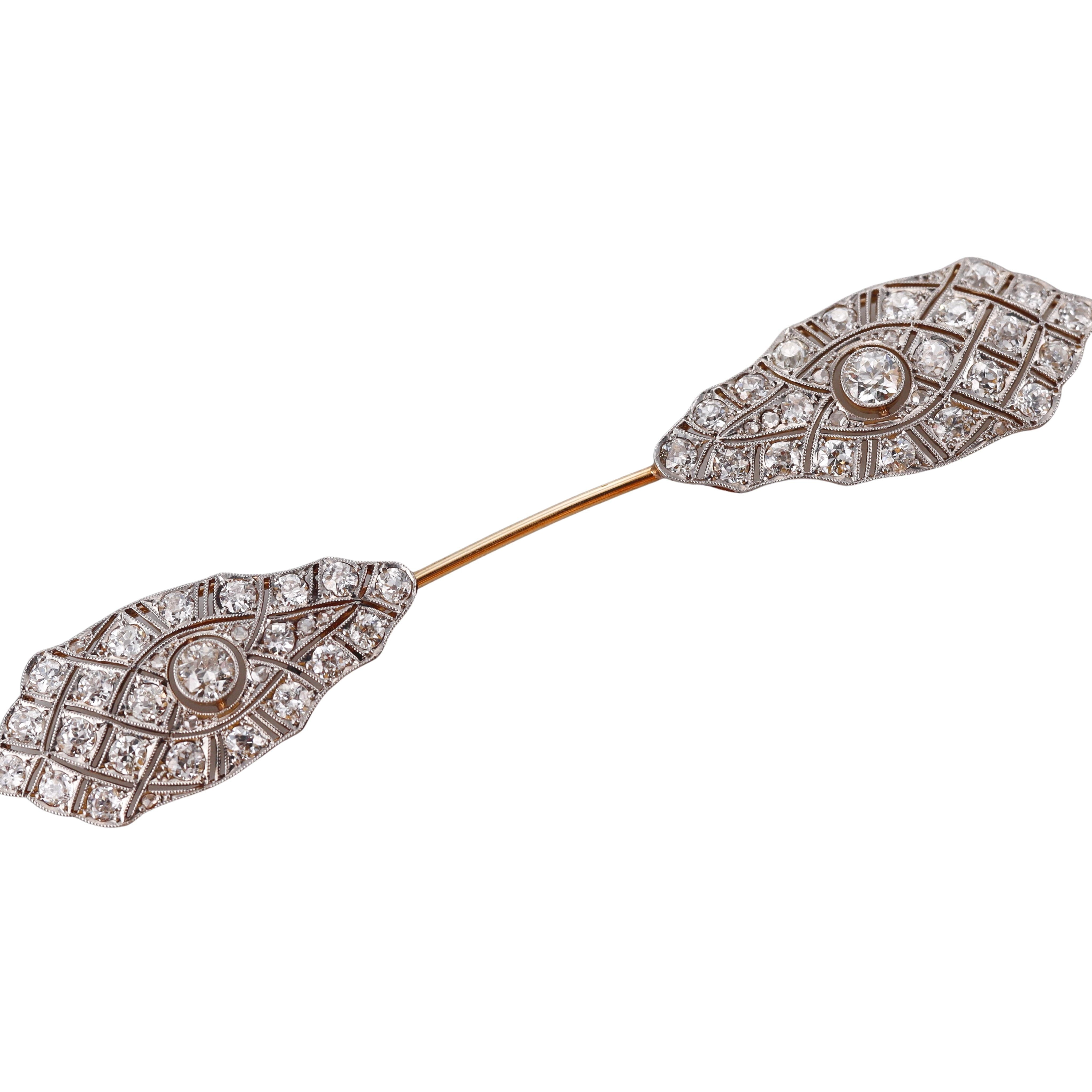 Art Deco 1920s Platinum Gold Diamond Jabot Pin