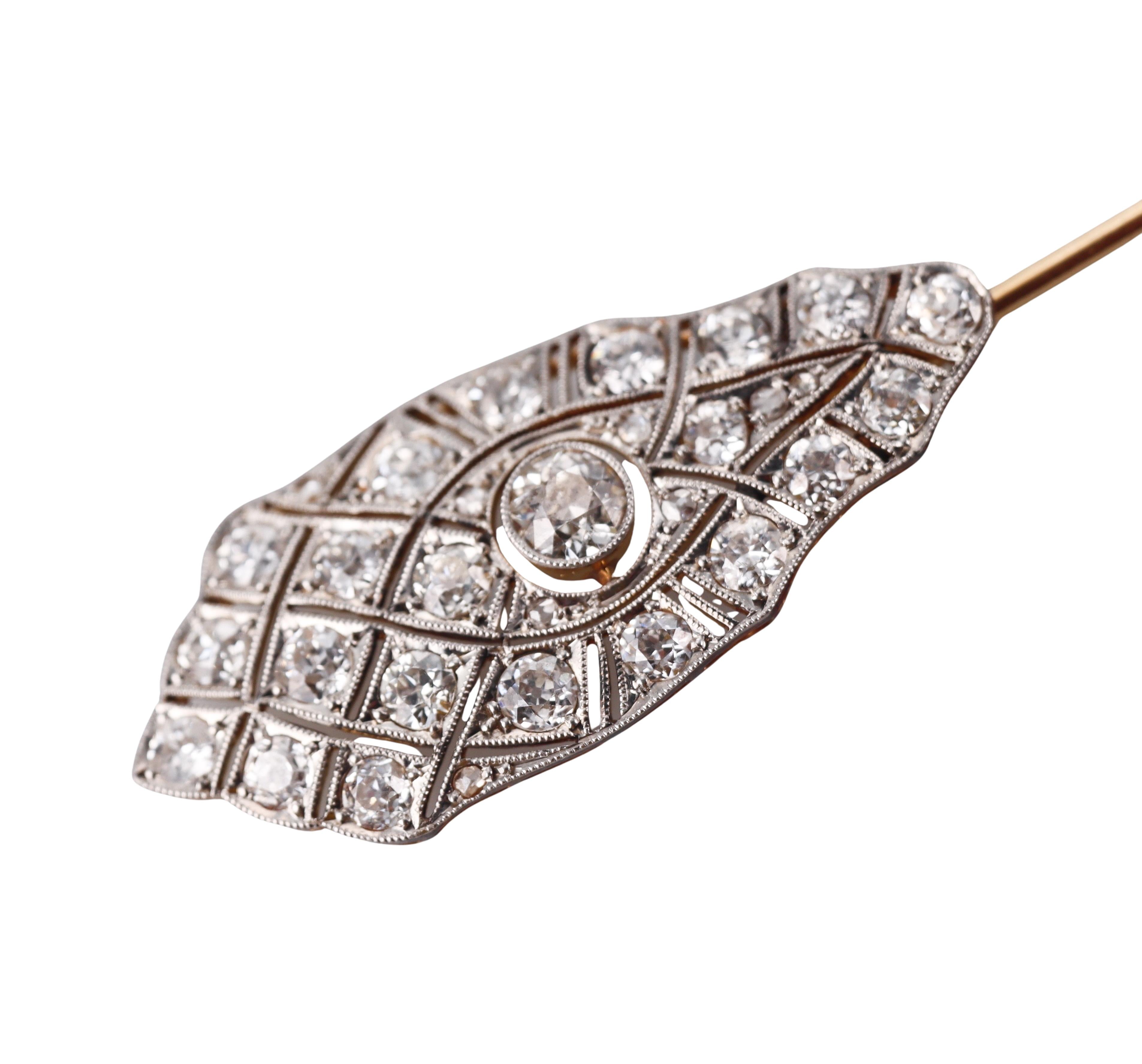 Art Deco 1920s Platinum Gold Diamond Jabot Pin