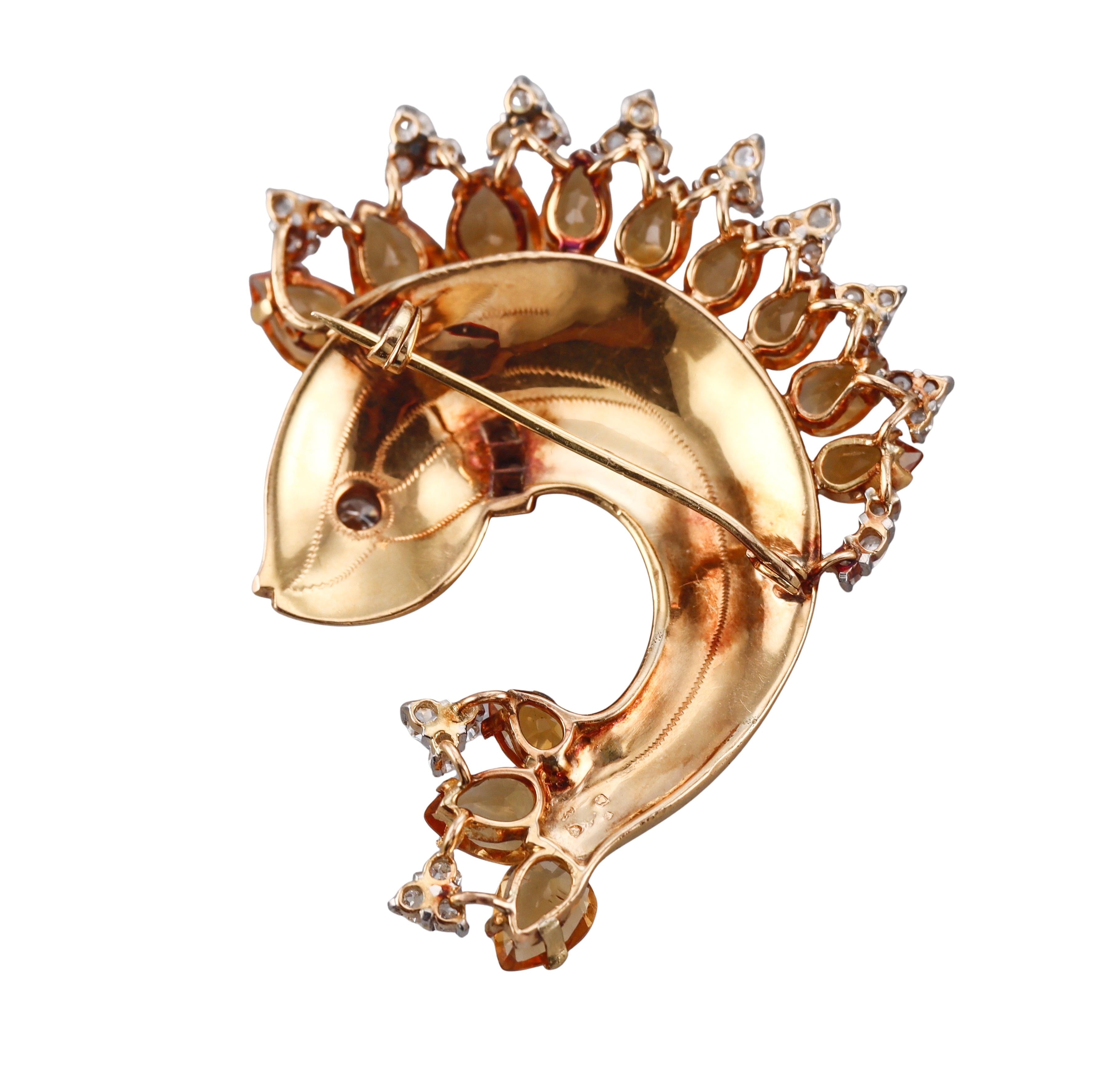 Continental Mid Century Diamond Citrine Gold Fish Brooch