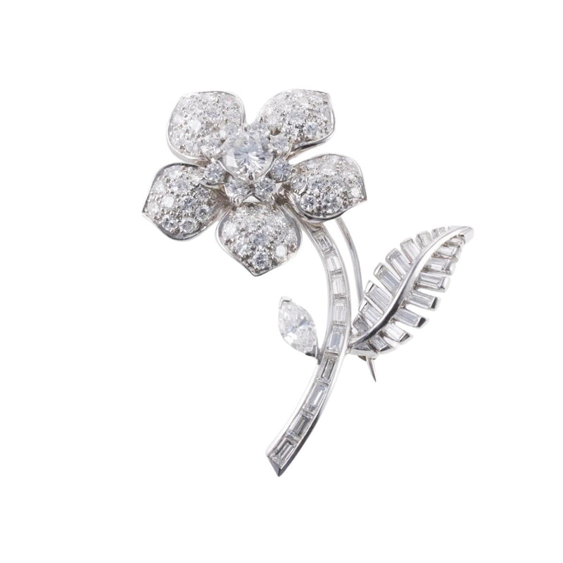 Tiffany & Co Platinum Diamond Flower Brooch Pin