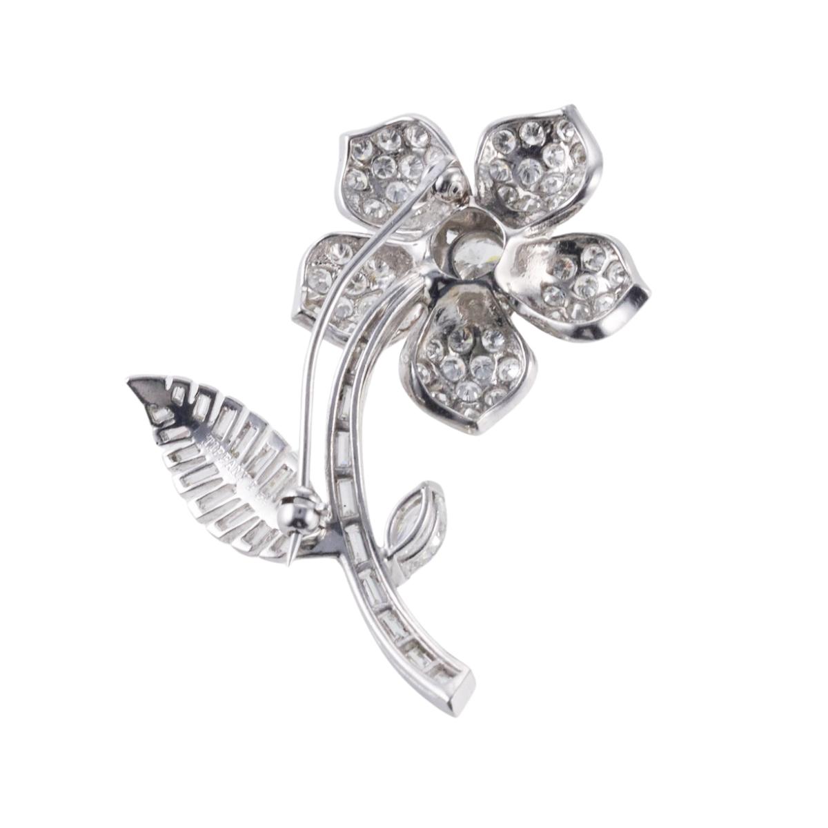 Tiffany & Co Platinum Diamond Flower Brooch Pin