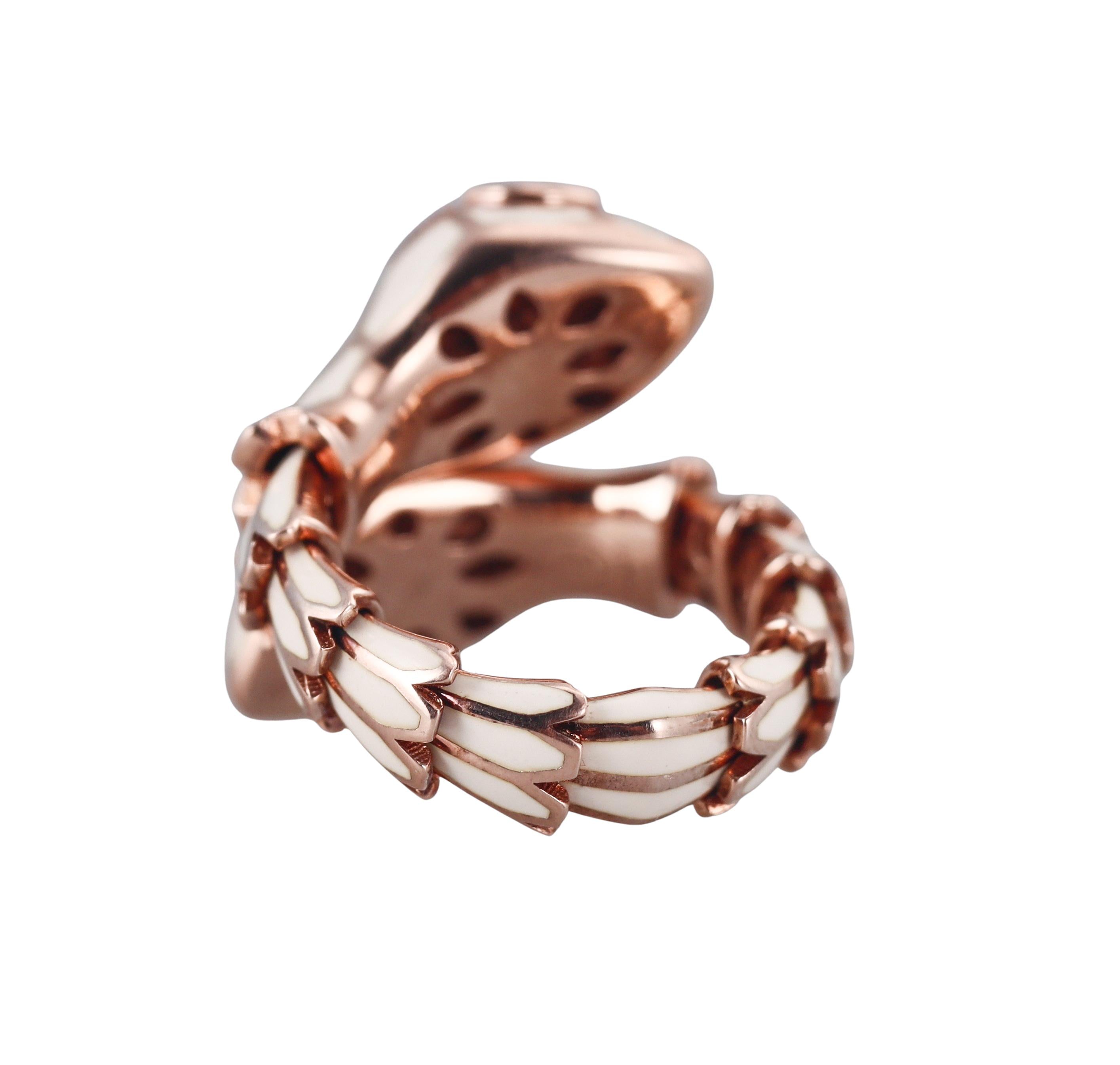 Alexis NY Rose Gold Silver Enamel Diamond Ruby Snake Ring