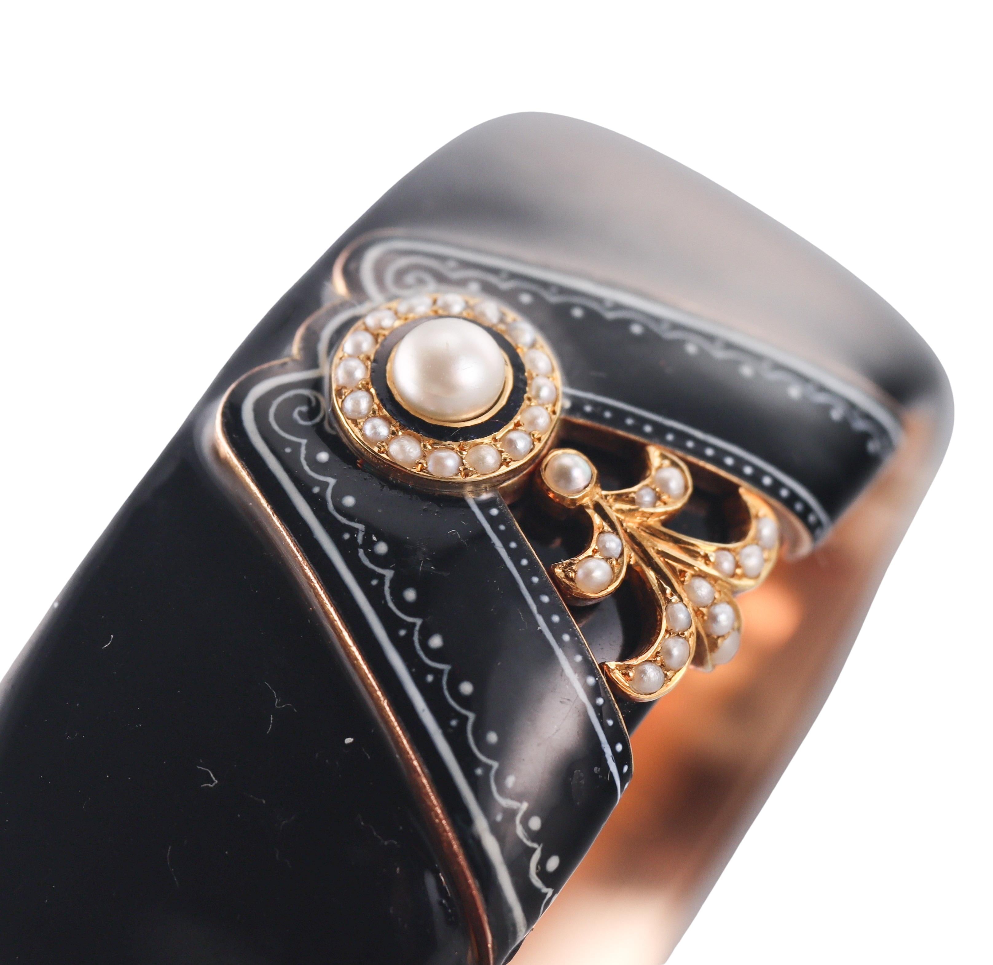 Antique Victorian English Gold Enamel Seed Pearl Bracelet