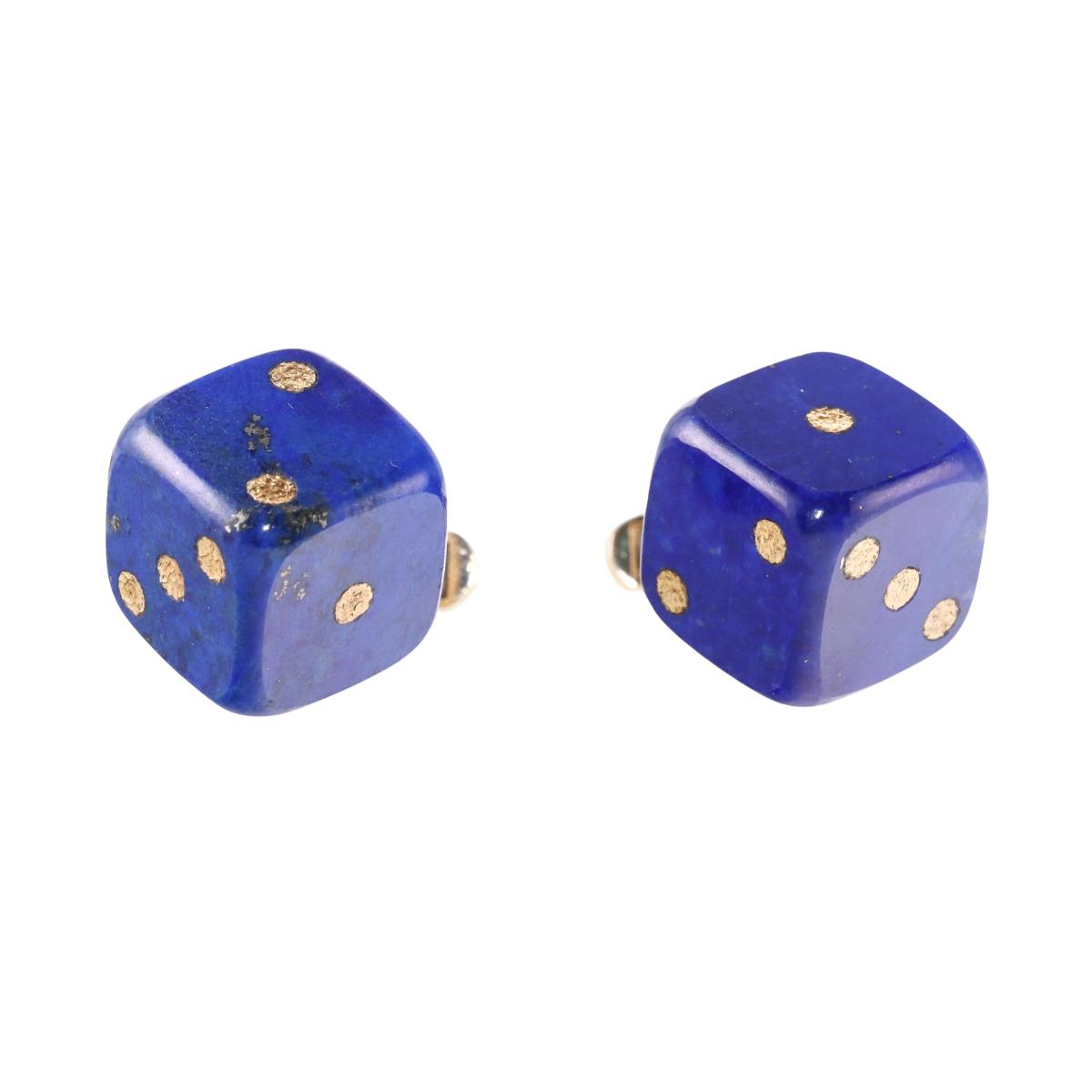 1970s Gold Lapis Dice Cufflinks