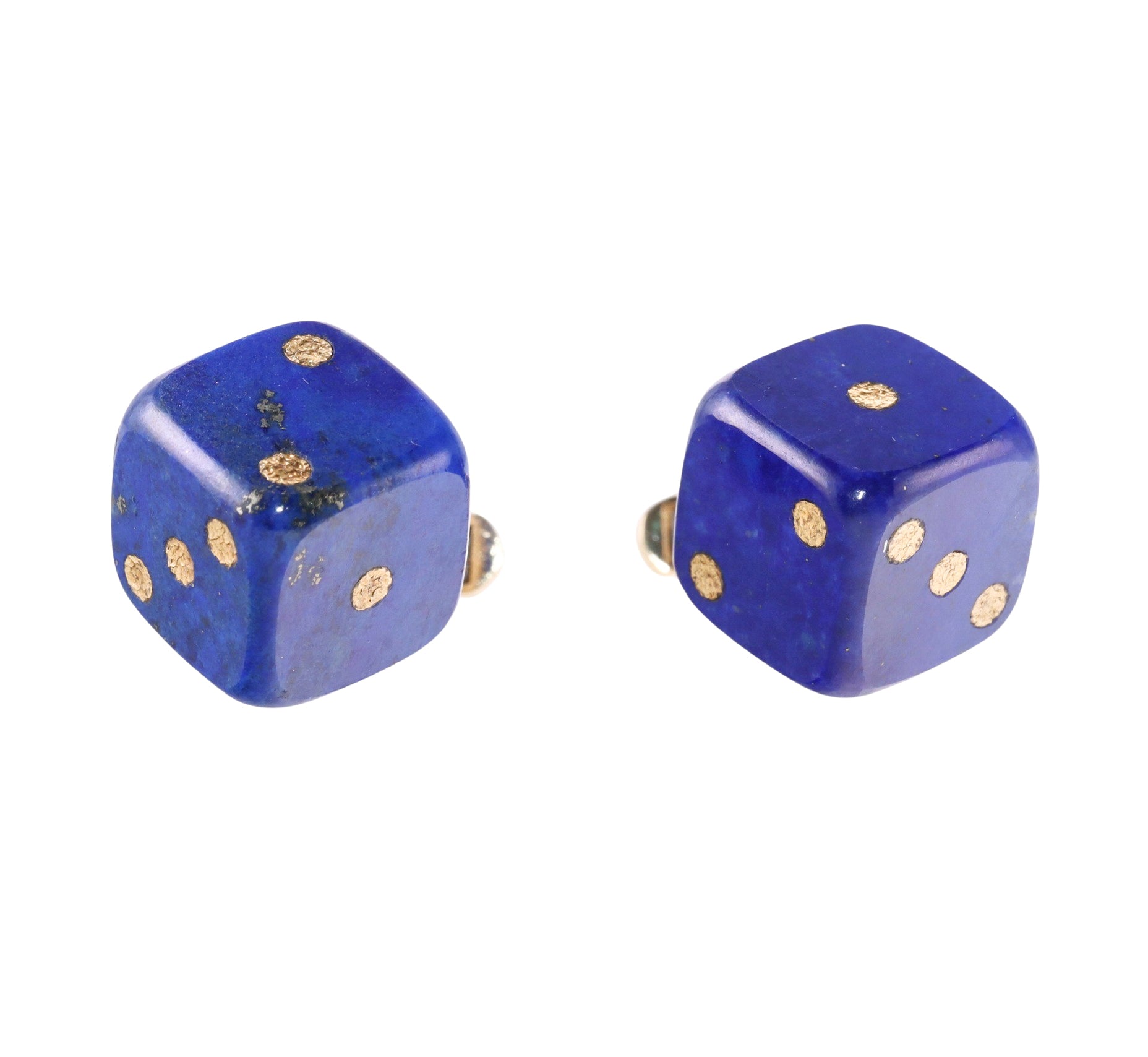 1970s Gold Lapis Dice Cufflinks