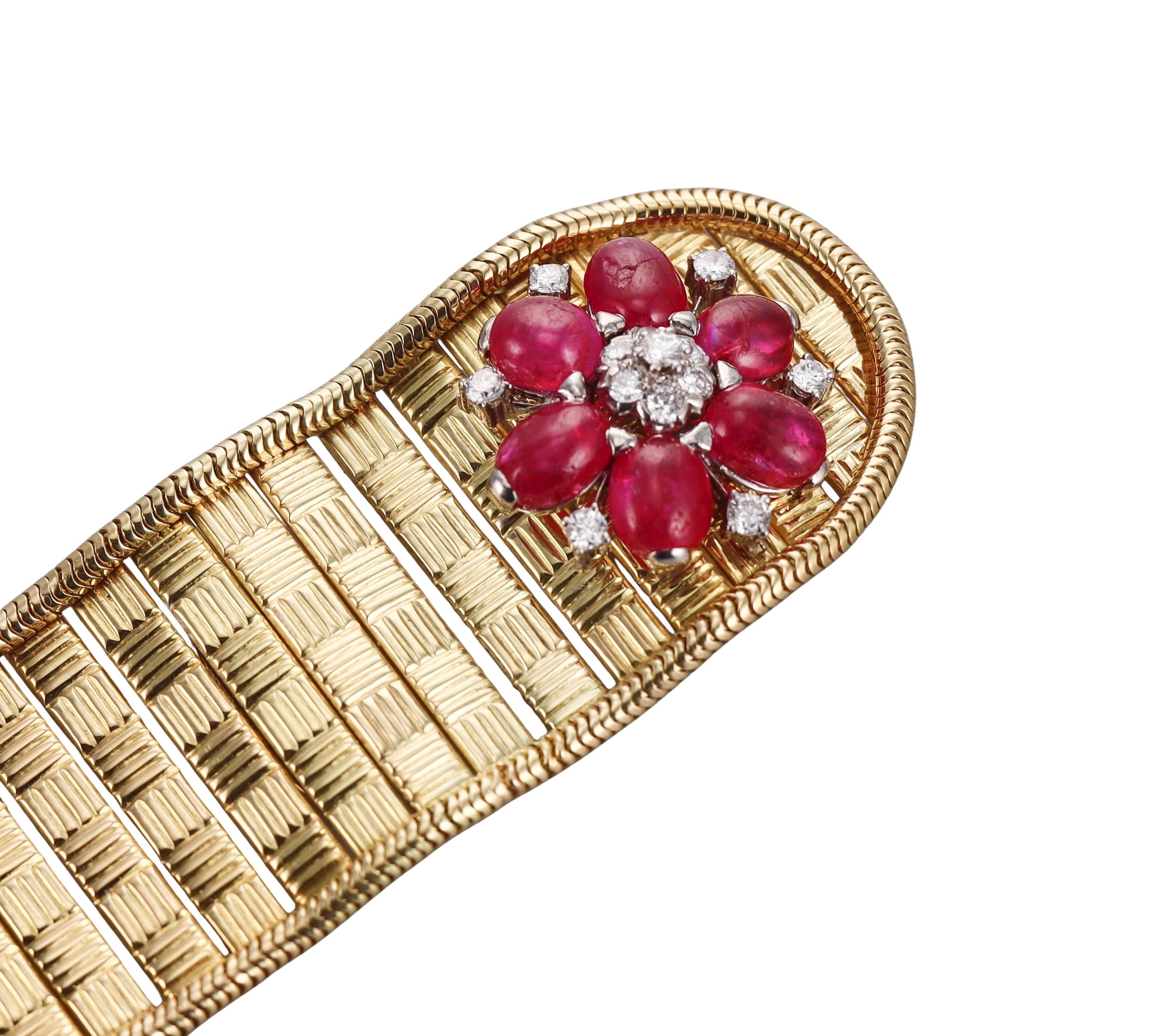 Spritzer & Fuhrmann Retro Diamond Ruby Gold Buckle Bracelet