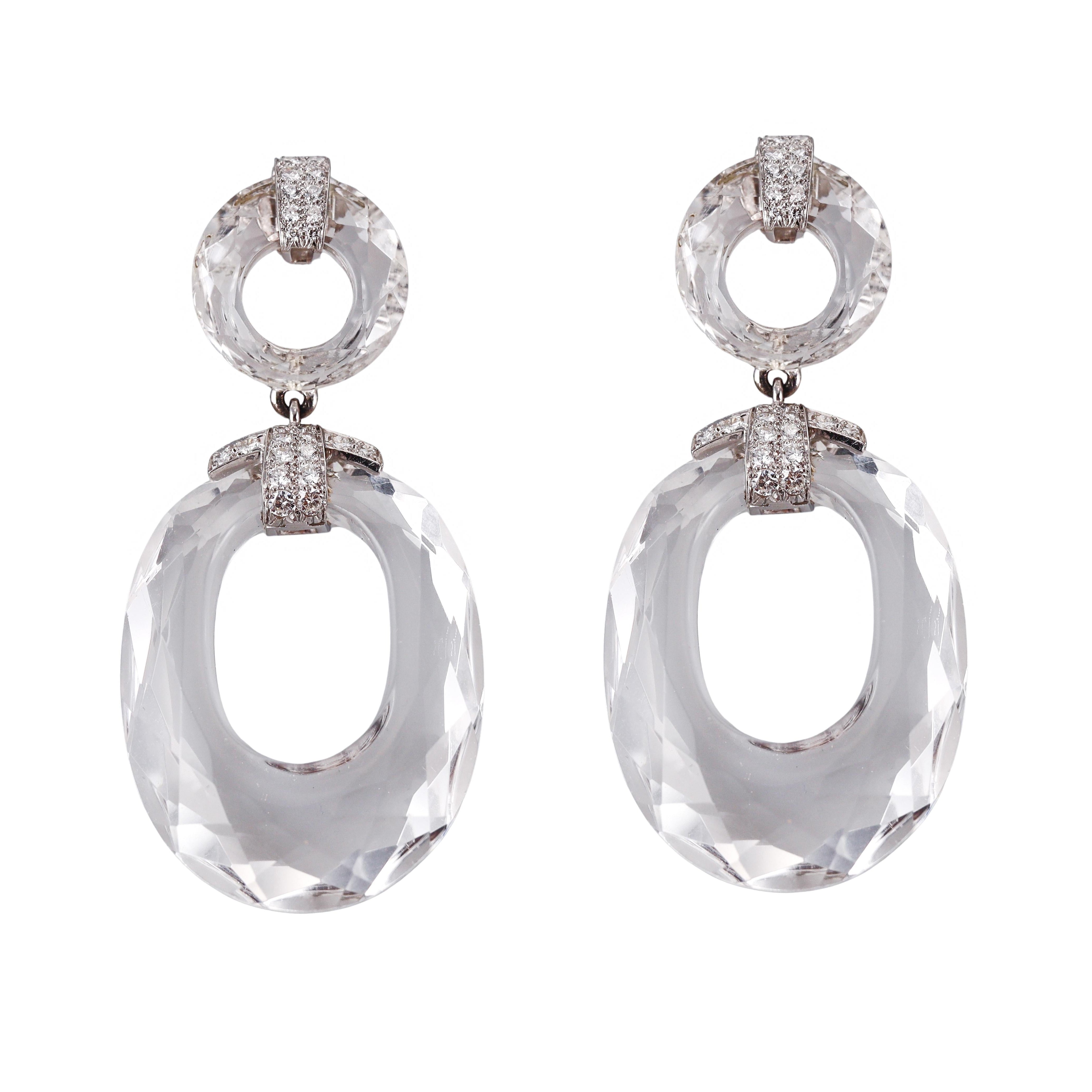 David Webb Crystal Diamond Gold Platinum Earrings