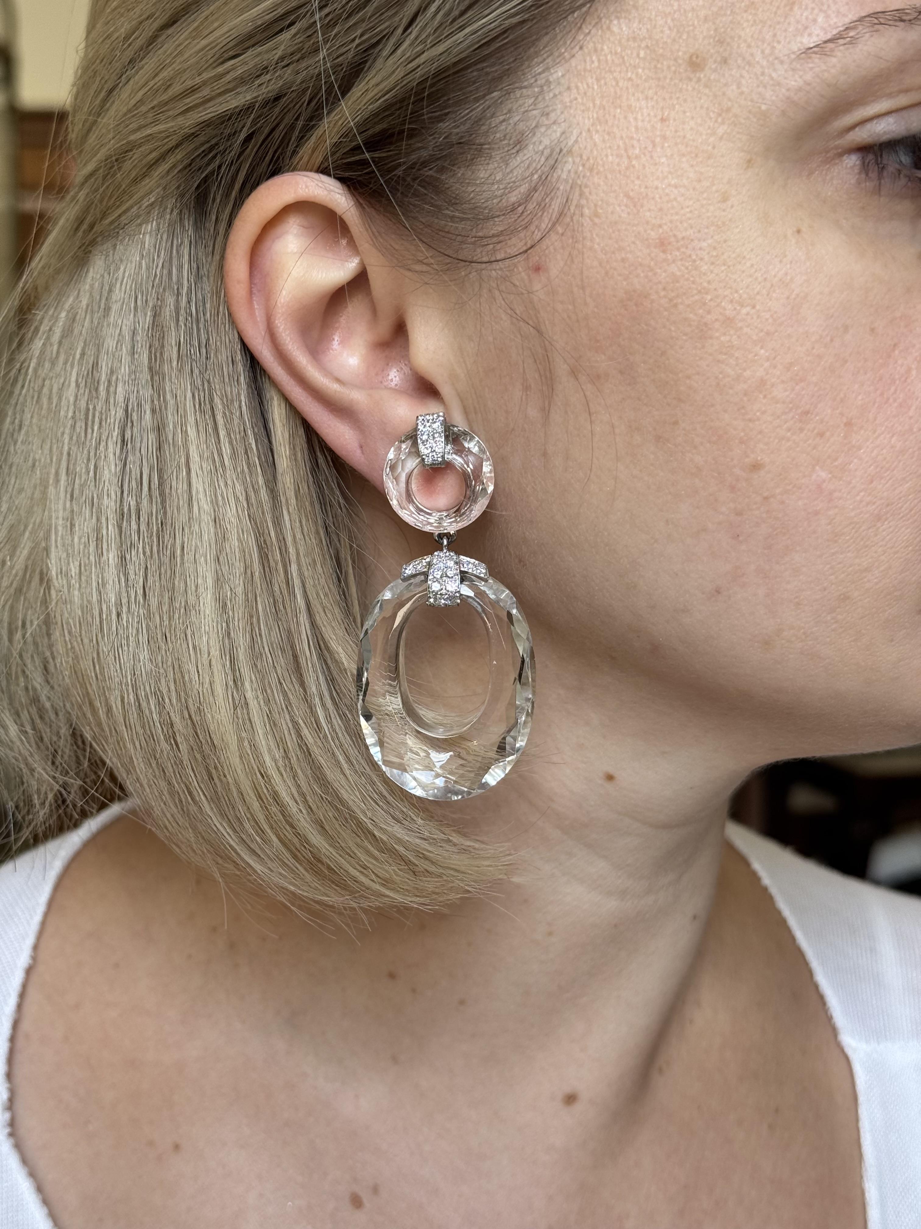 David Webb Crystal Diamond Gold Platinum Earrings