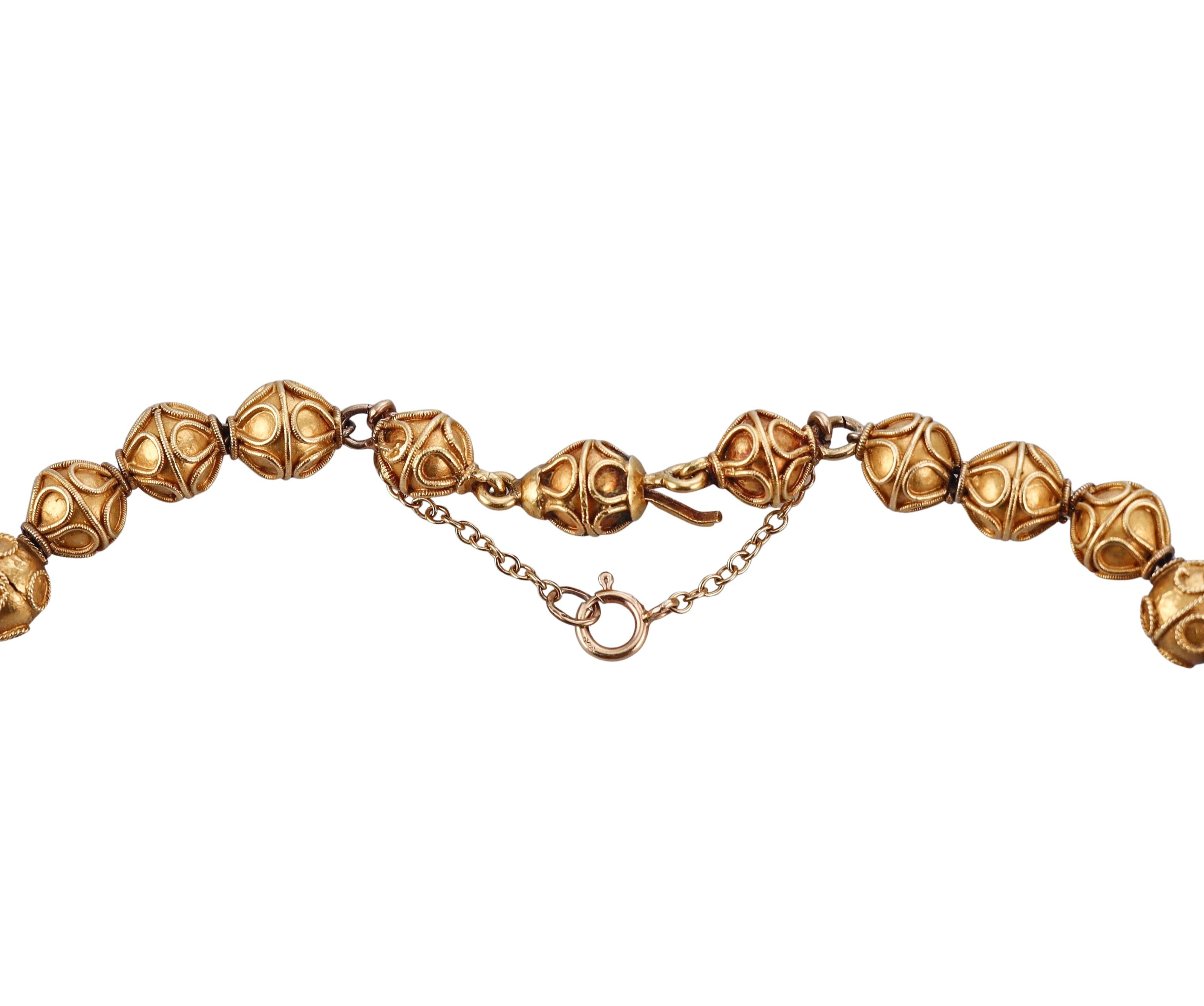 Antique Etruscan Revival Gold Graduated Bead Necklace